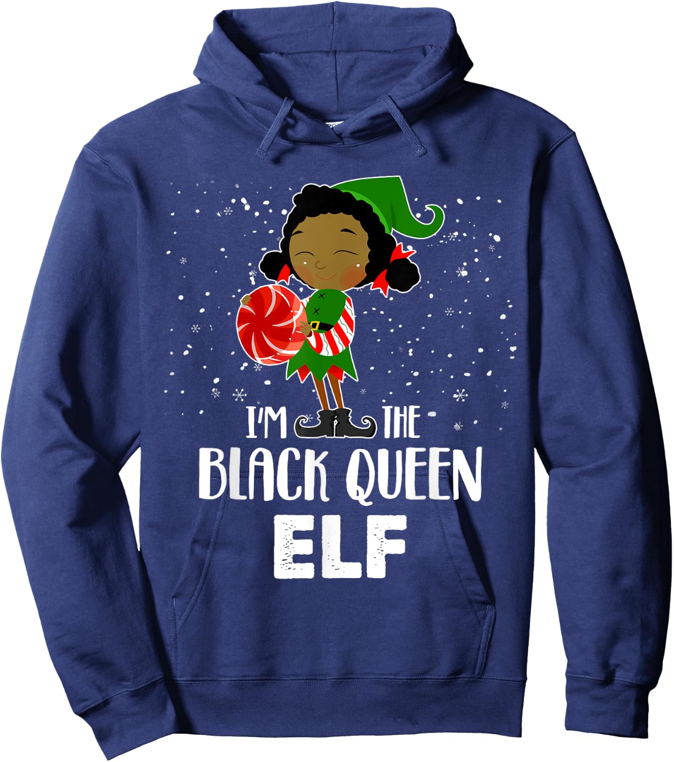 I'm the Black Queen Elf African American Girls Kid Christmas Hoodie - Hoodie | Navy