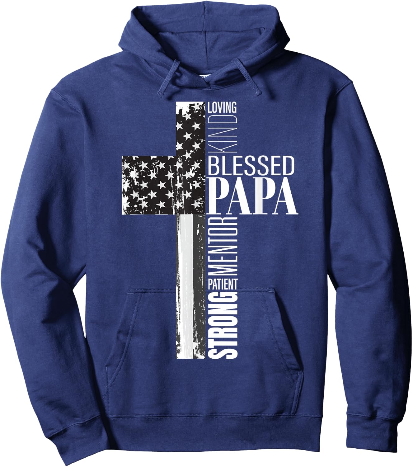 Blessed Papa American Flag Christian Religious Fathers Day Hoodie - Hoodie | Navy