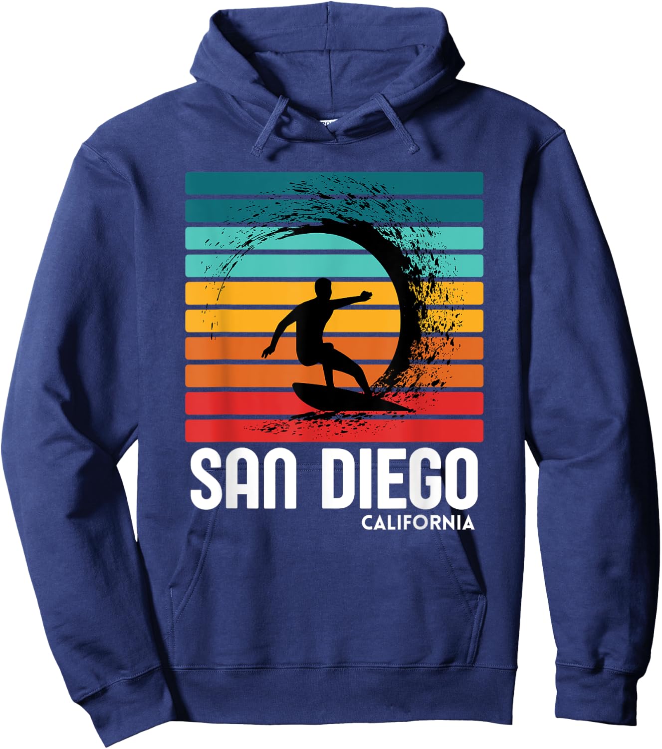 Surf San Diego California Beach Vintage Retro Surfing Hoodie - Hoodie | Navy