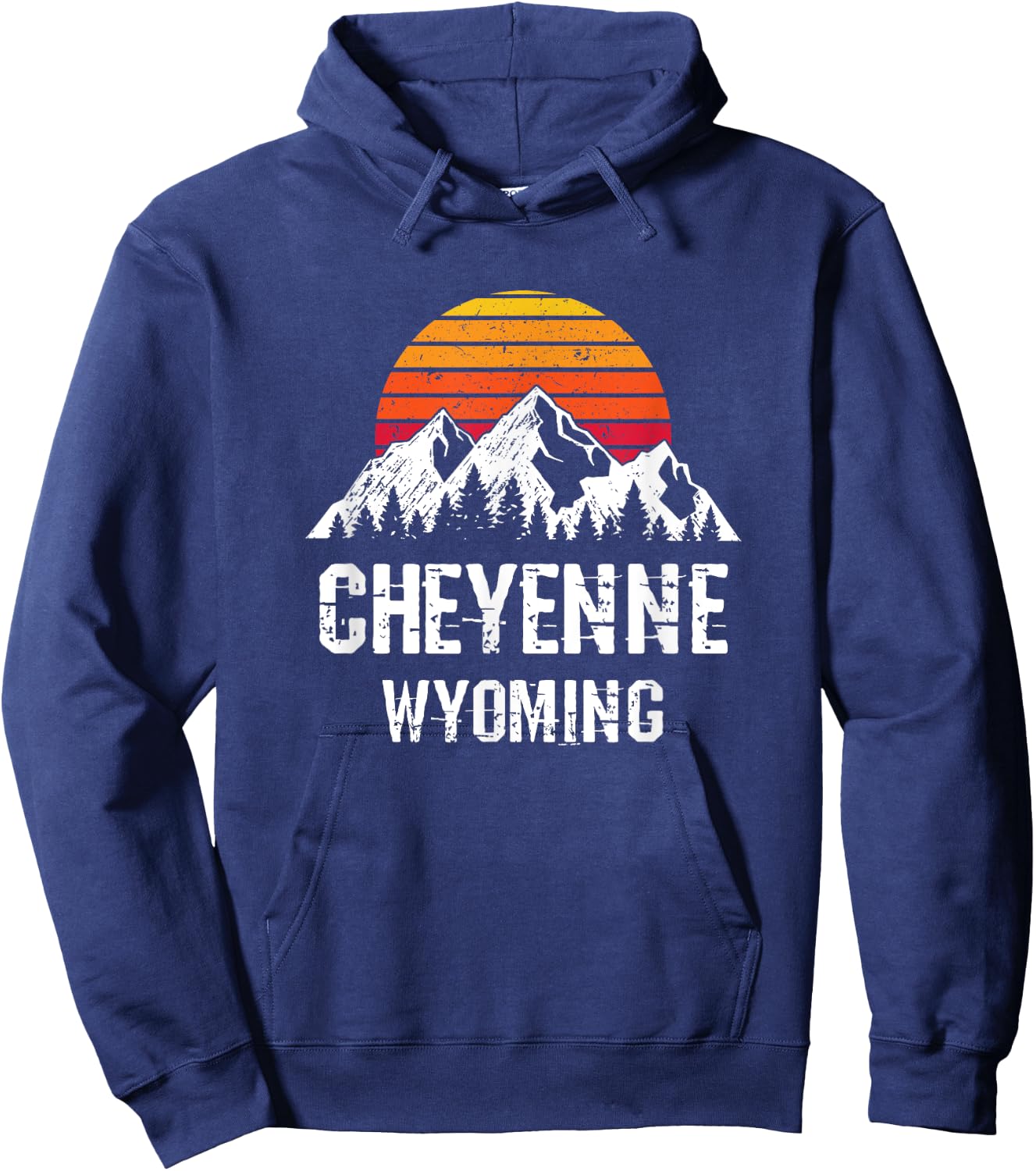 Cheyenne Wyoming Distressed Retro Gift Hoodie - Hoodie | Navy
