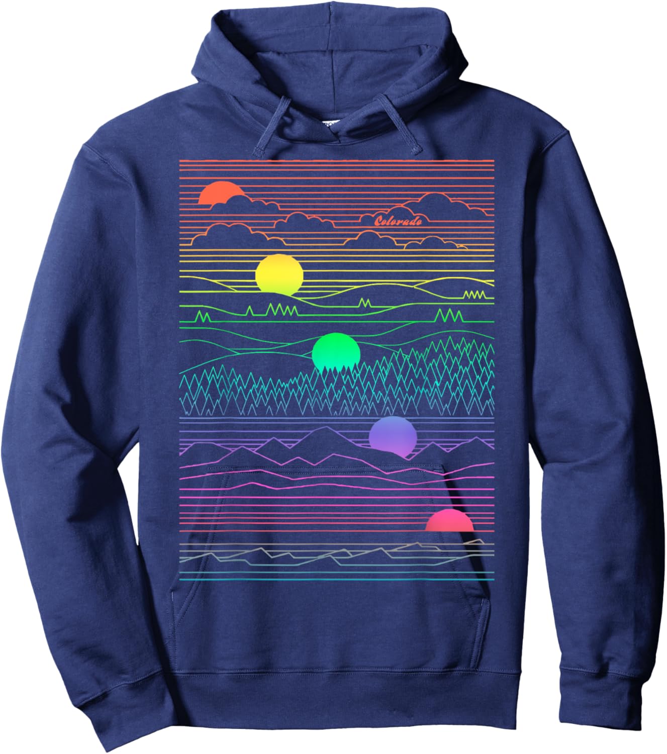 Colorado Mountain Line Art 80's Colorful Colorado Gifts Hoodie - Hoodie | Navy