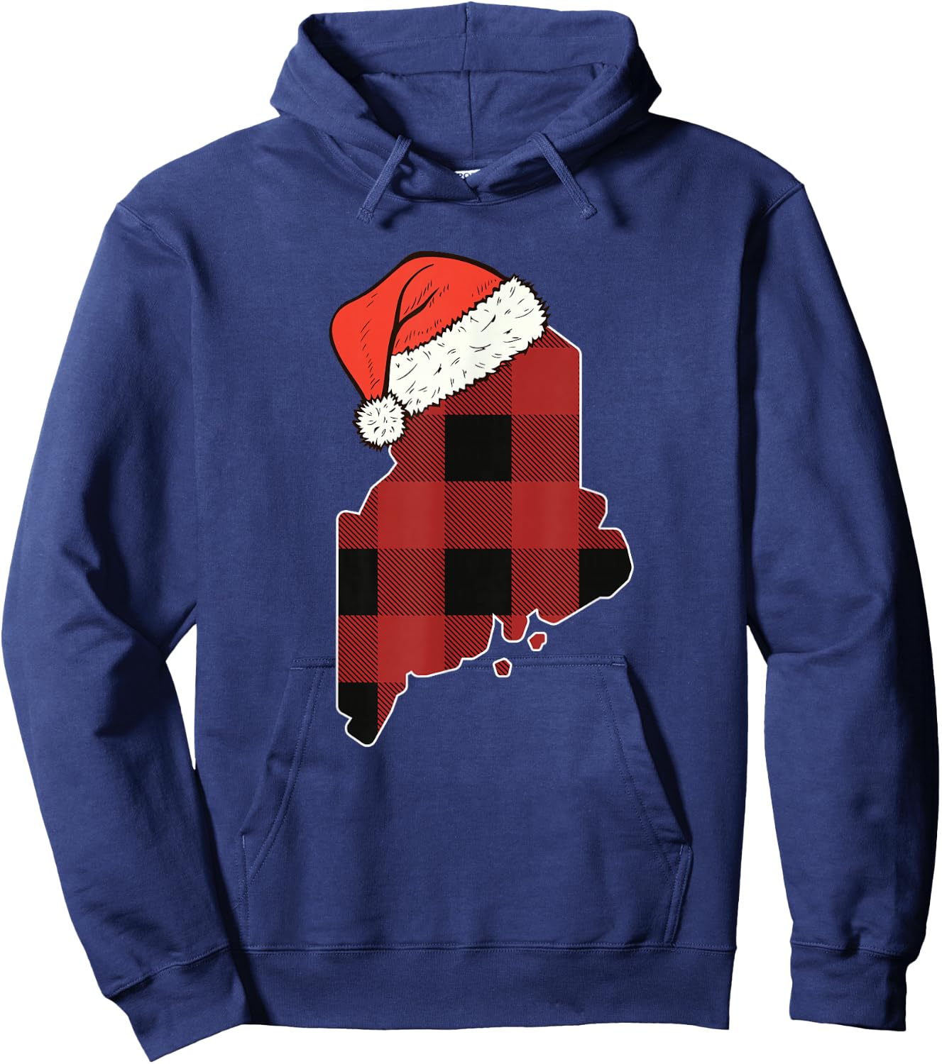 Maine Plaid Christmas Santa Hat Holiday Matching Design Hoodie - Hoodie | Navy