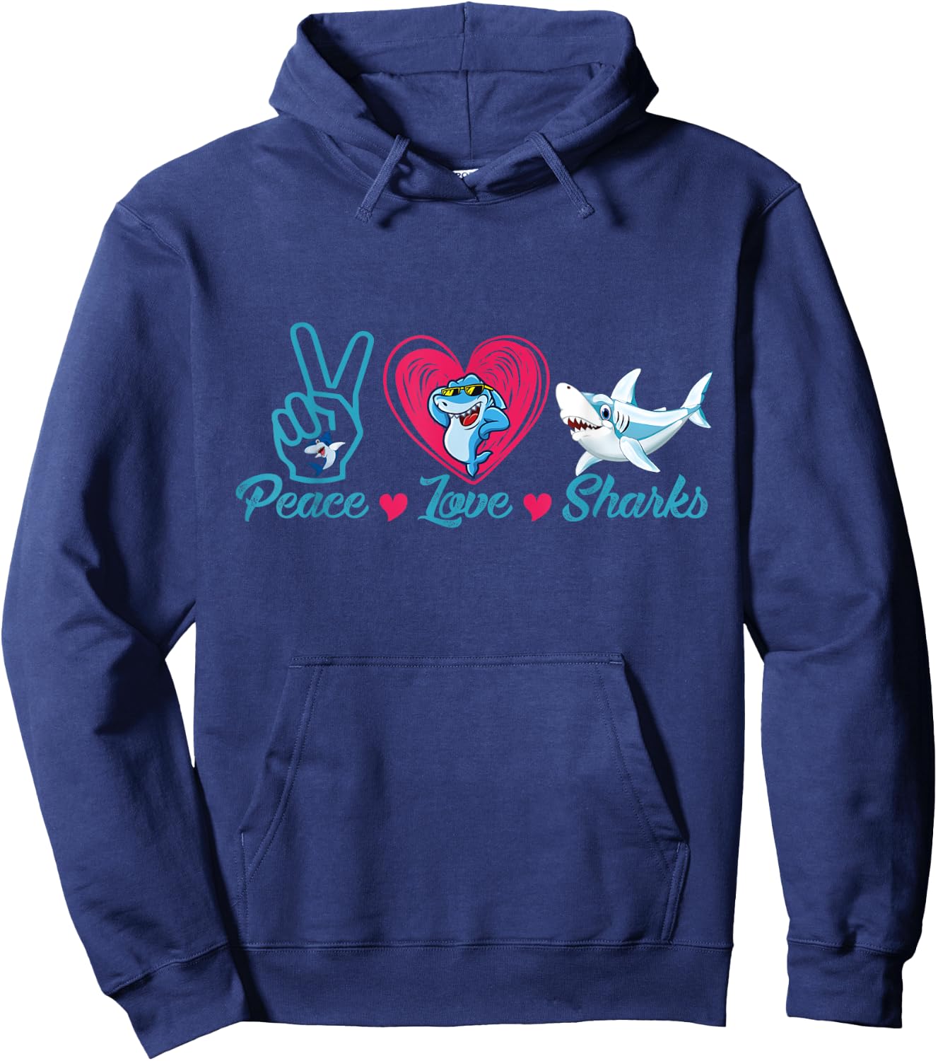 Funny Peace Love Shark Shirt Shark Lover Hoodie - Hoodie | Navy