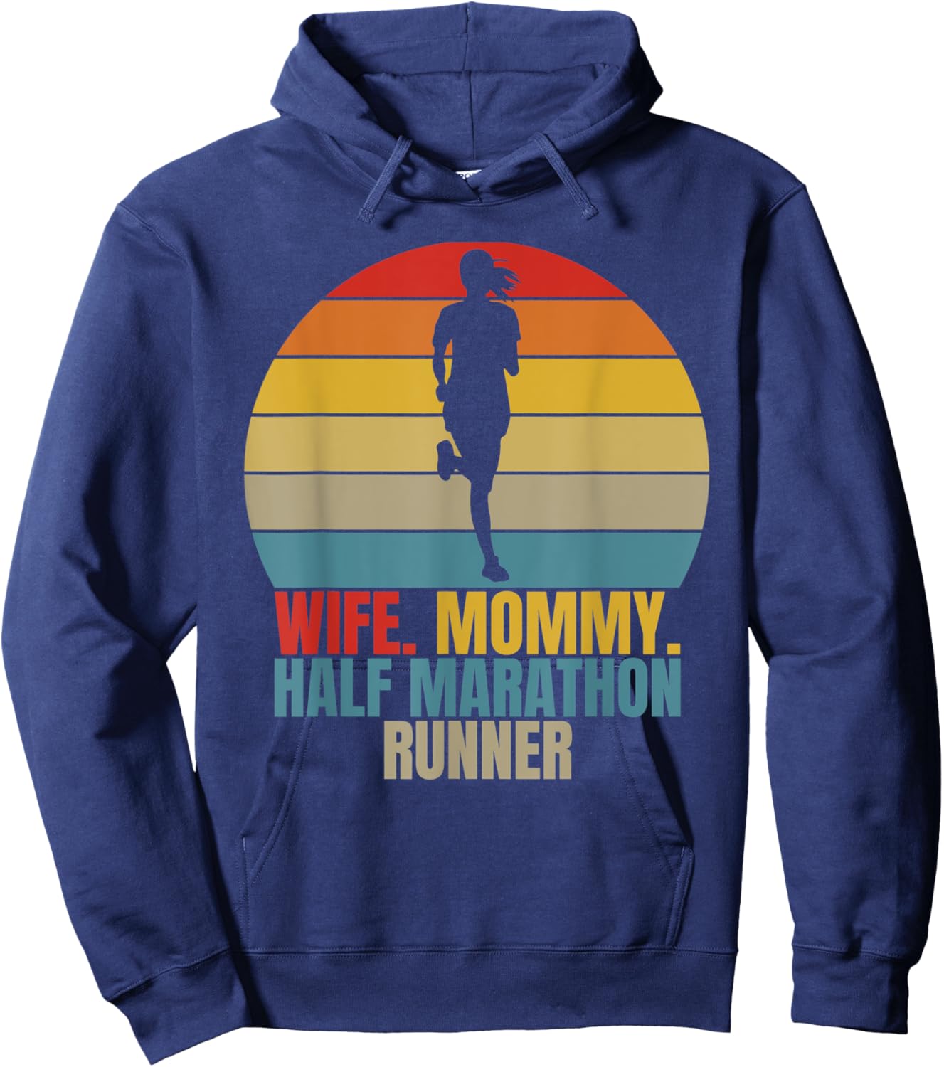 Retro Running Marathoner Wife Mom Half Marathon Runner Hoodie - Hoodie | Navy