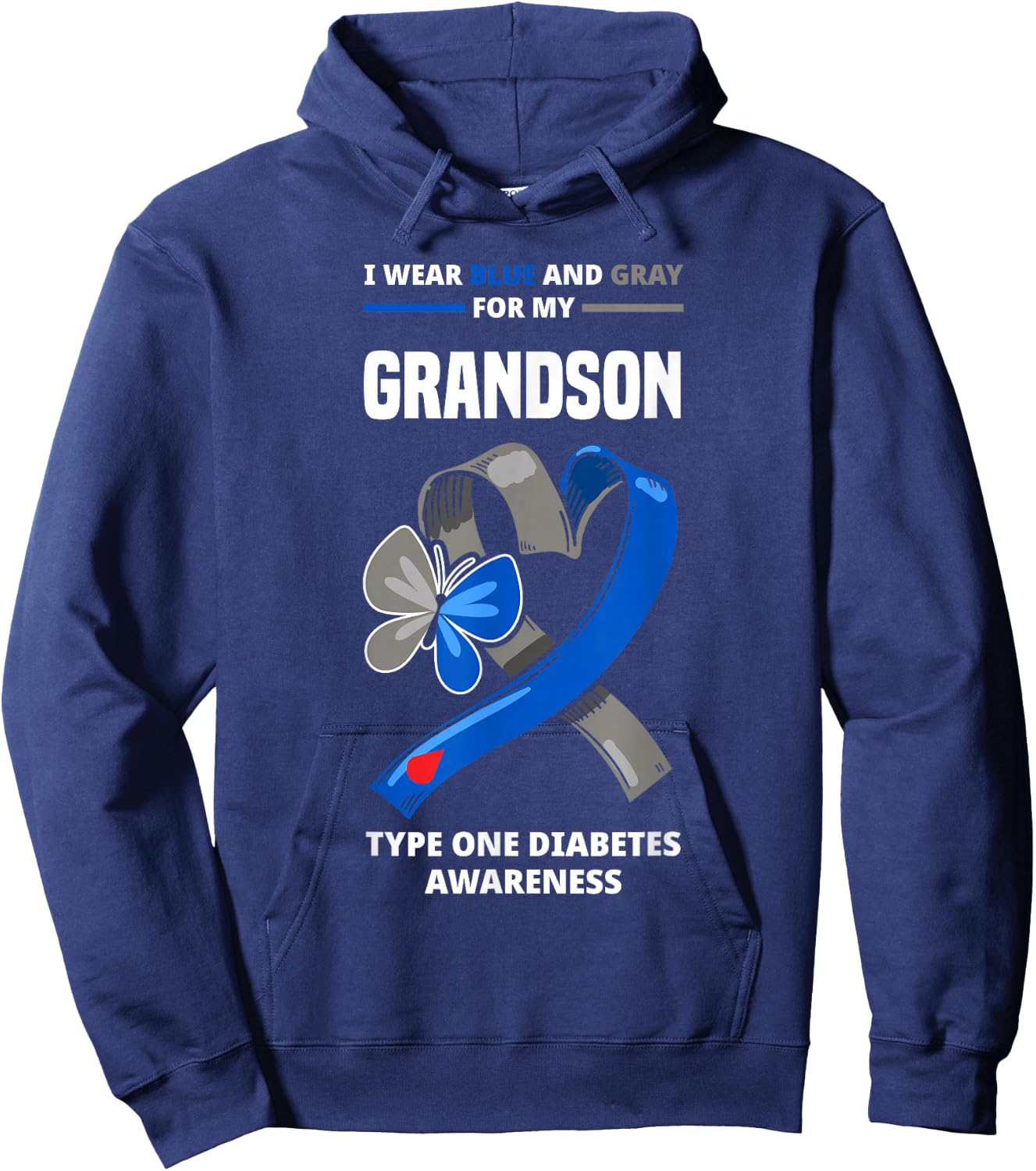 I Wear Blue & Gray For My Grandson Type One Diabetes Hoodie - Hoodie | Navy