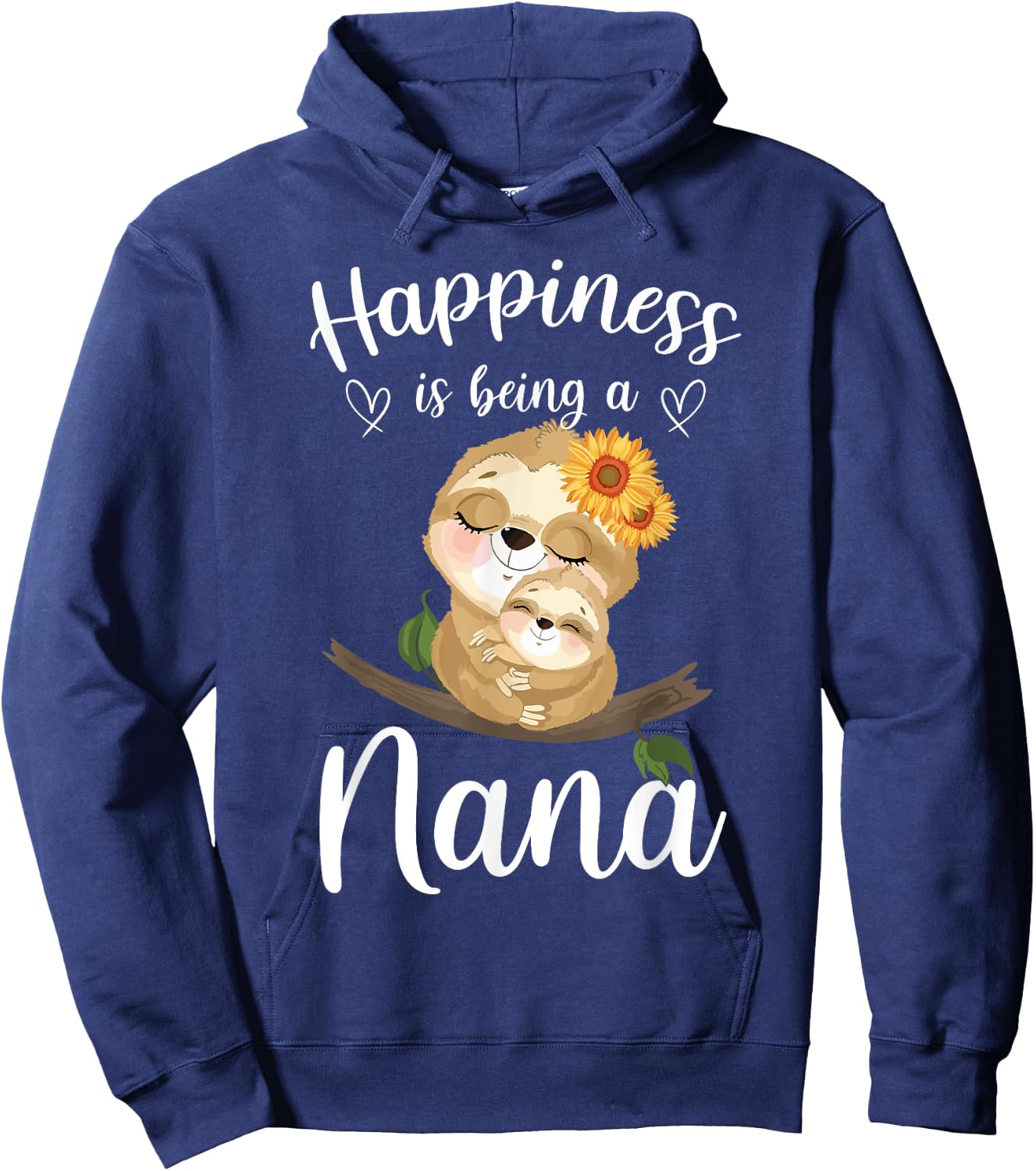 Happiness Is Being A Nana Cute Sloth Flower Hoodie - Hoodie | Navy