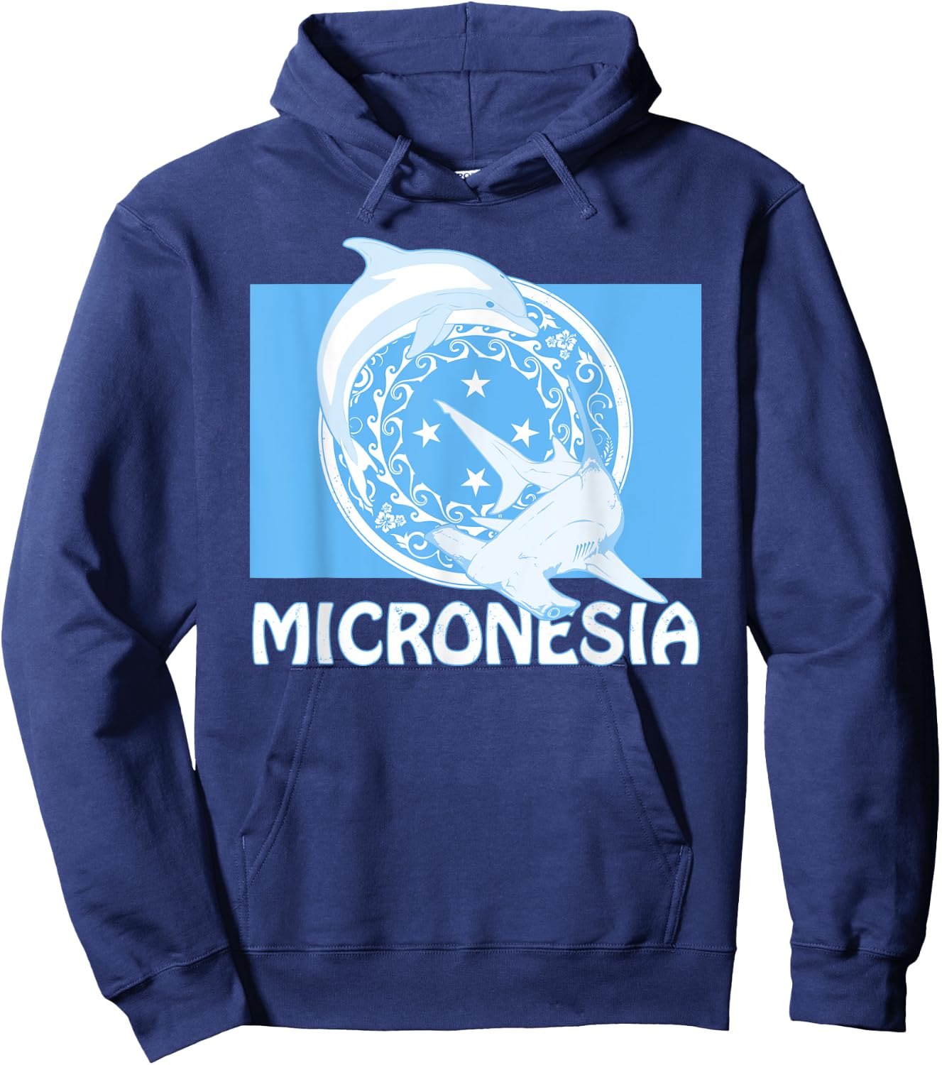Micronesian Flag of Micronesia Dolphin and Hammerhead Shark Hoodie - Hoodie | Navy