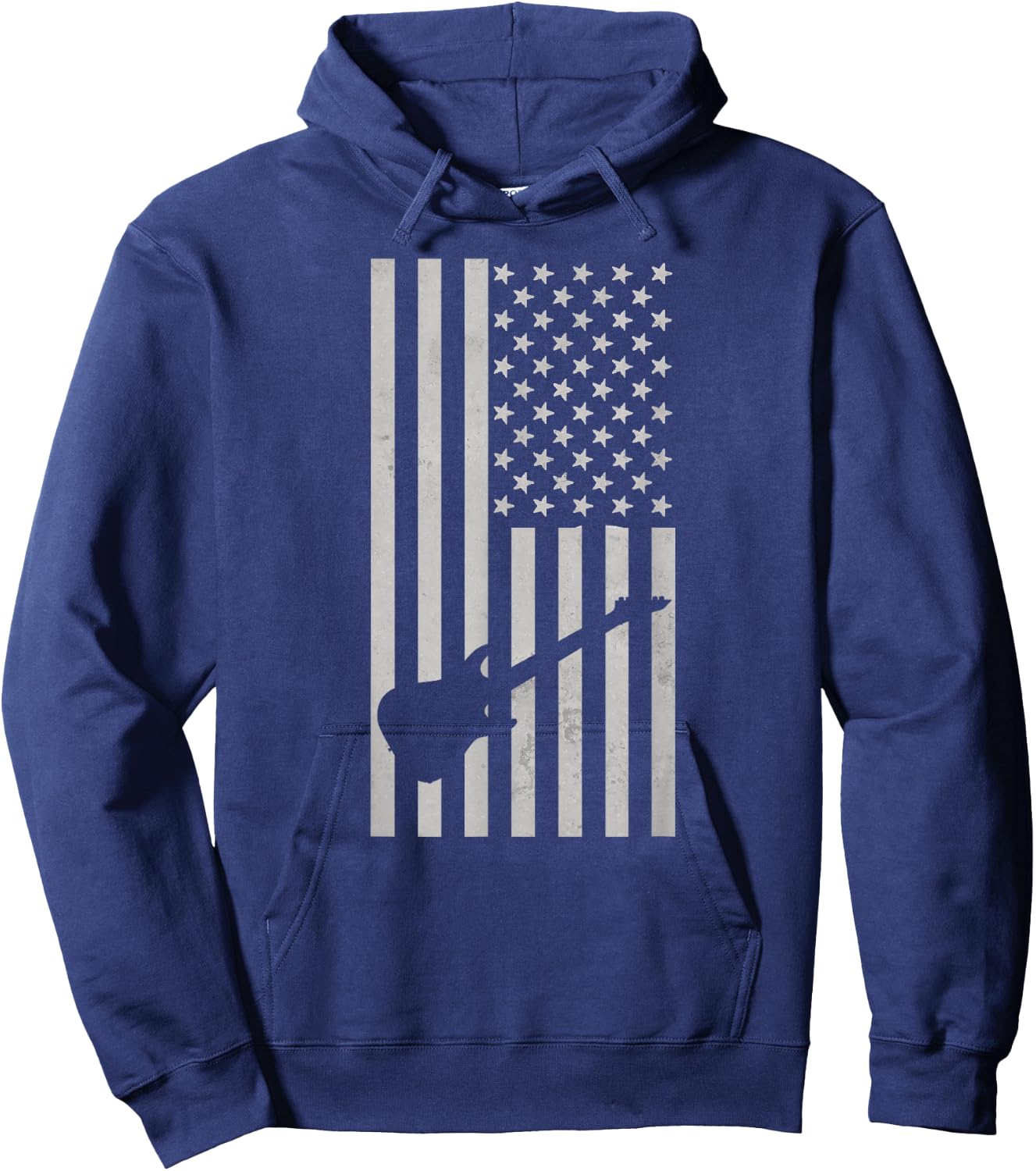 American Flag Electric Guitar Monochrome Patriotic Musician Hoodie - Hoodie | Navy