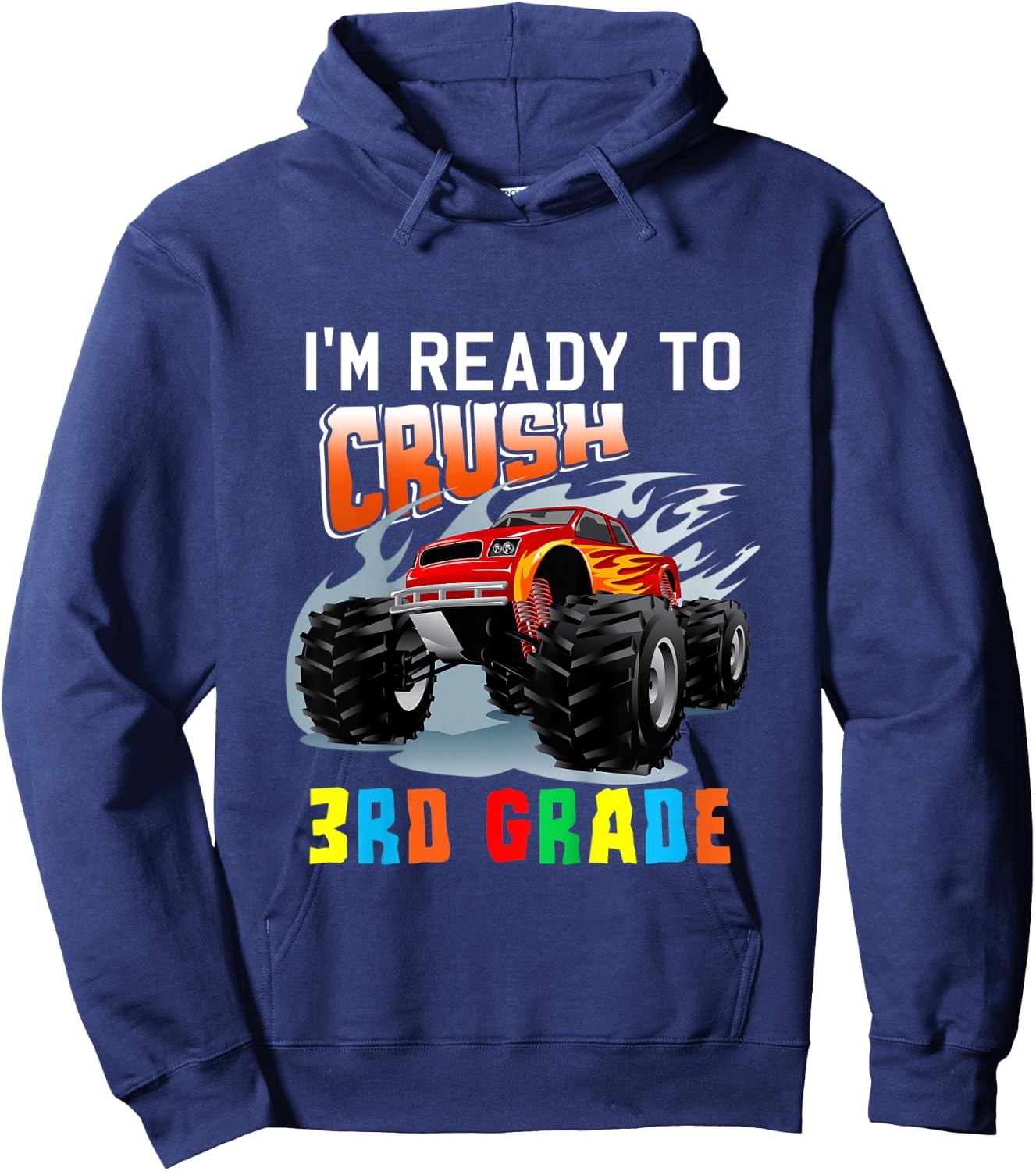 Kids Crush 3rd Grade Monster Truck Boys Funny Back to School Hoodie - Hoodie | Navy