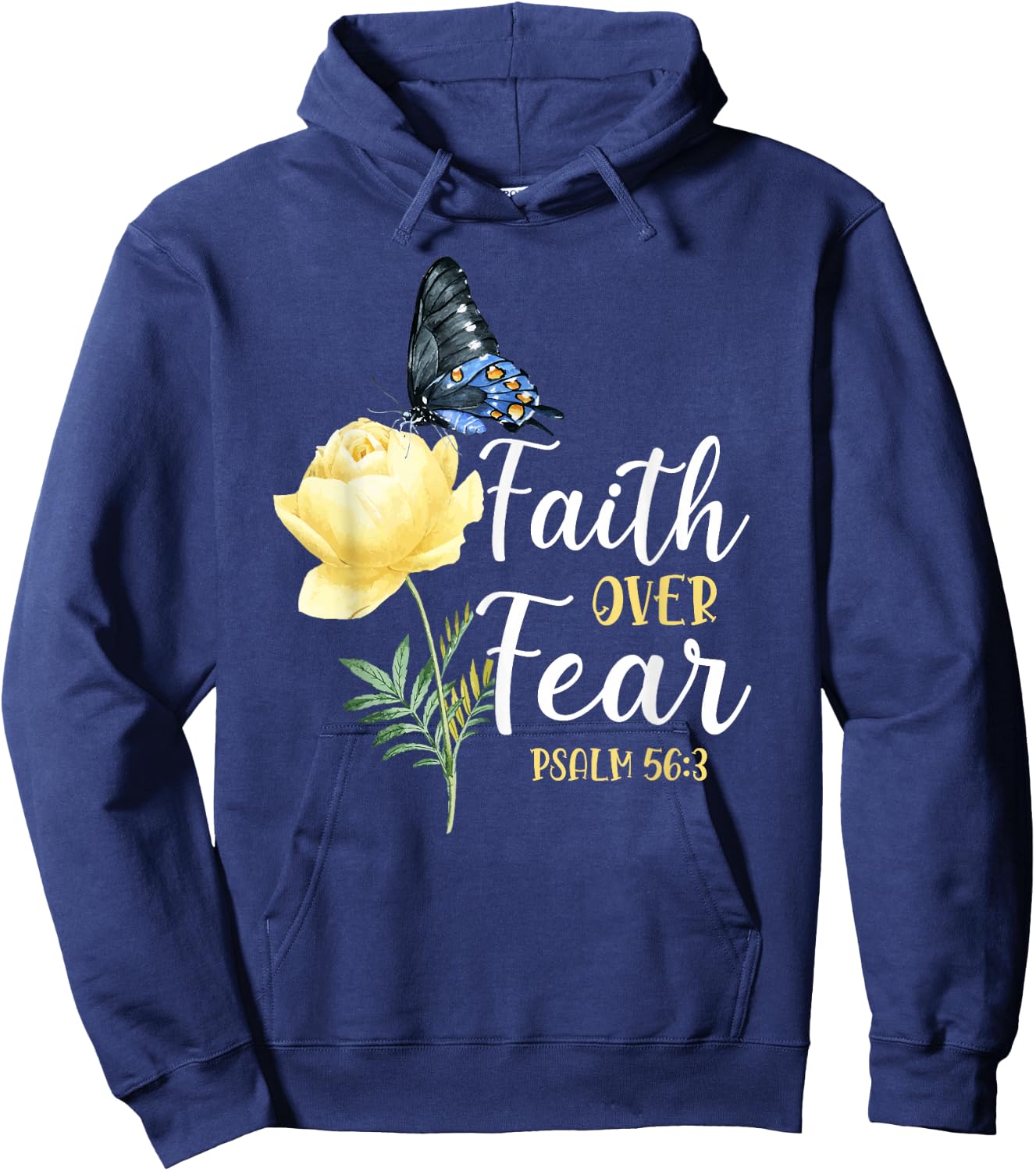 Christian Bible Verse Quote Butterfly Rose Flower Psalm 56:3 Hoodie - Hoodie | Navy