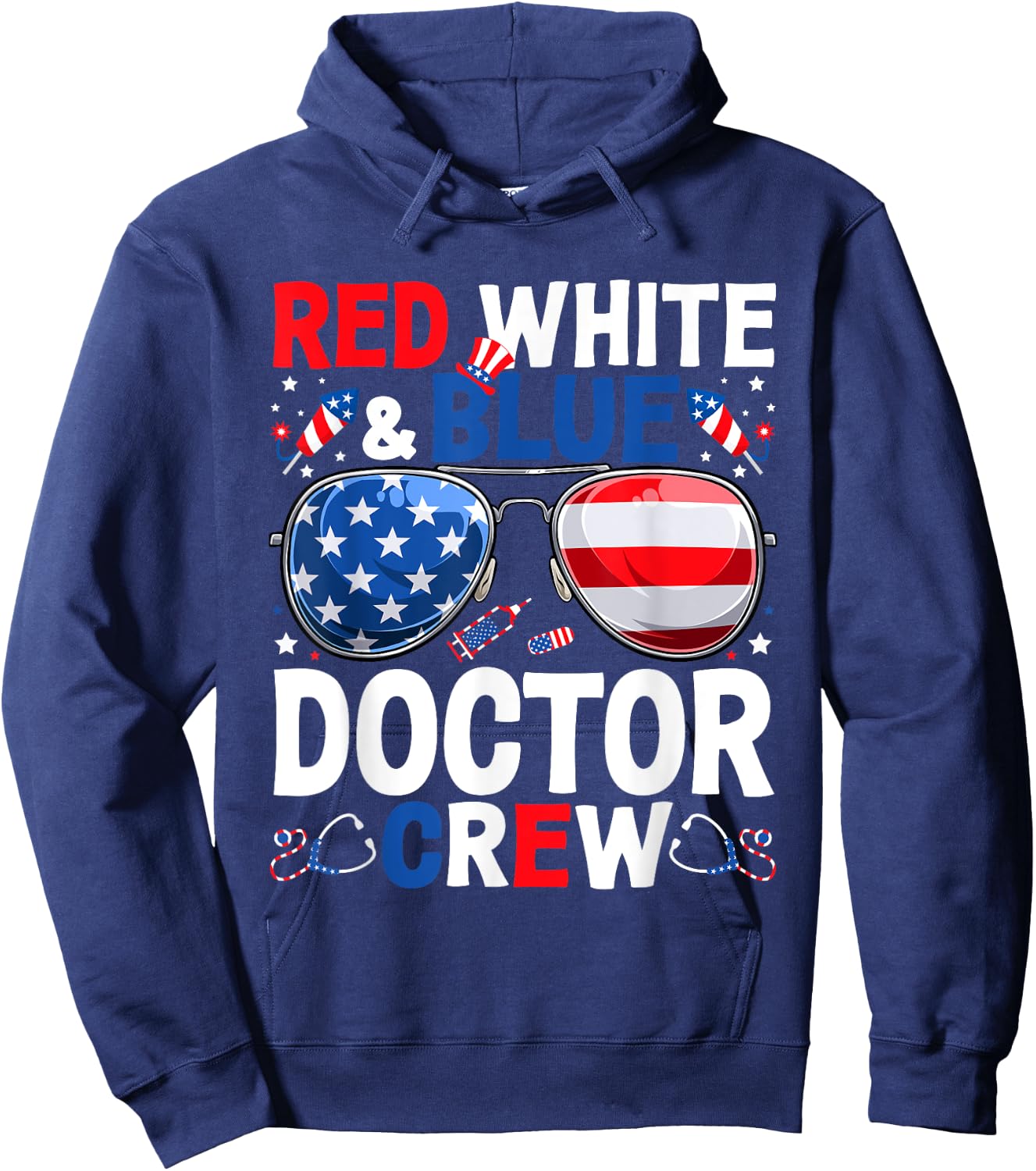 4th Of July Red White & Blue Doctor Crew American Flag Women Men Hoodie - Hoodie | Navy