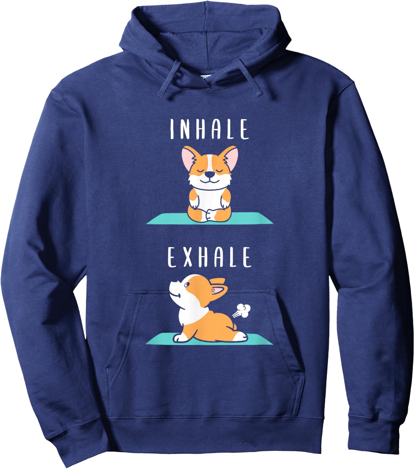 Inhale Exhale Namaste Yoga Corgi Dog Inner Meditation Hoodie - Hoodie | Navy