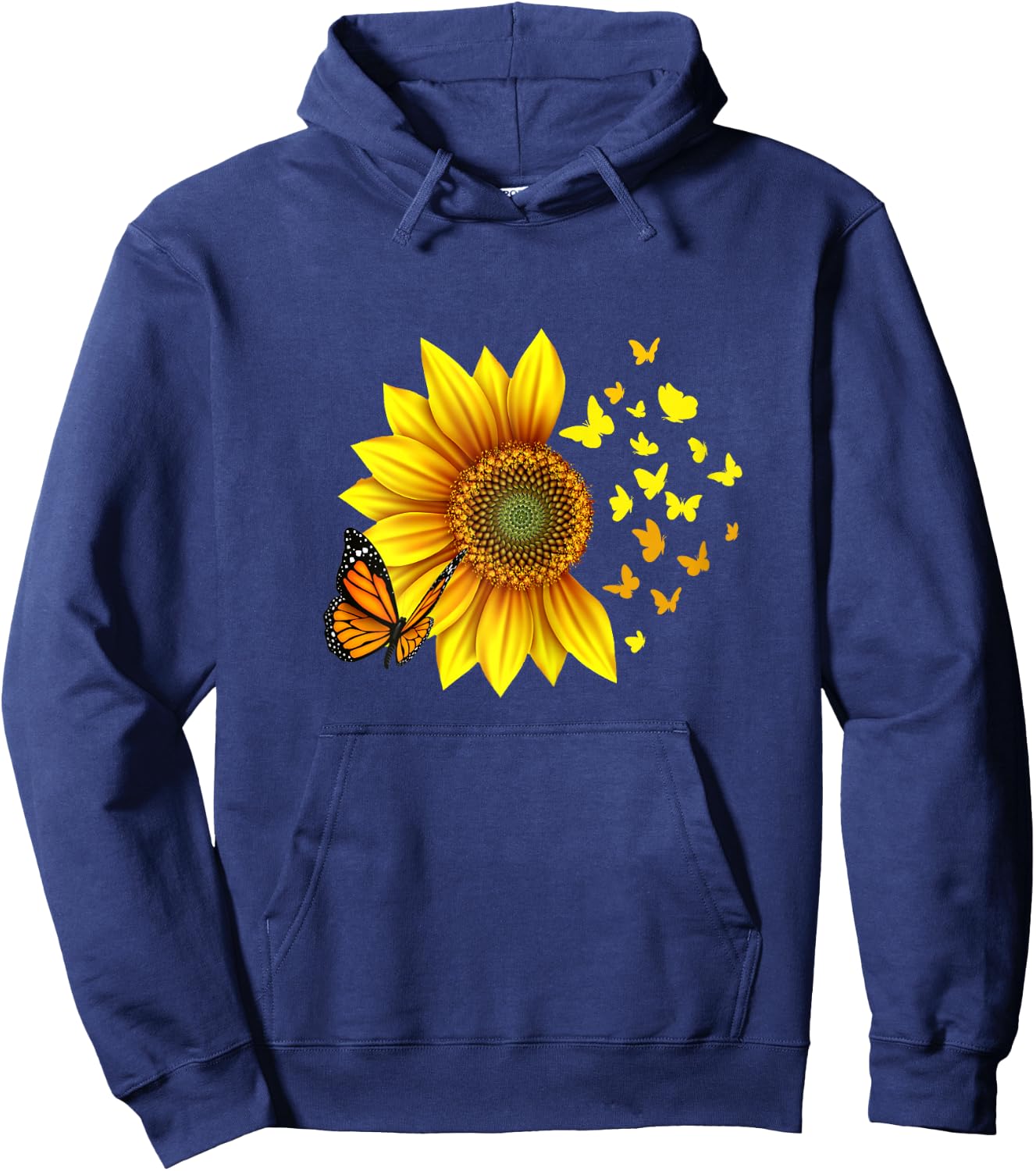 Woman, Girls, Teenager, Kids Design Sunflower Butterflies Hoodie - Hoodie | Navy