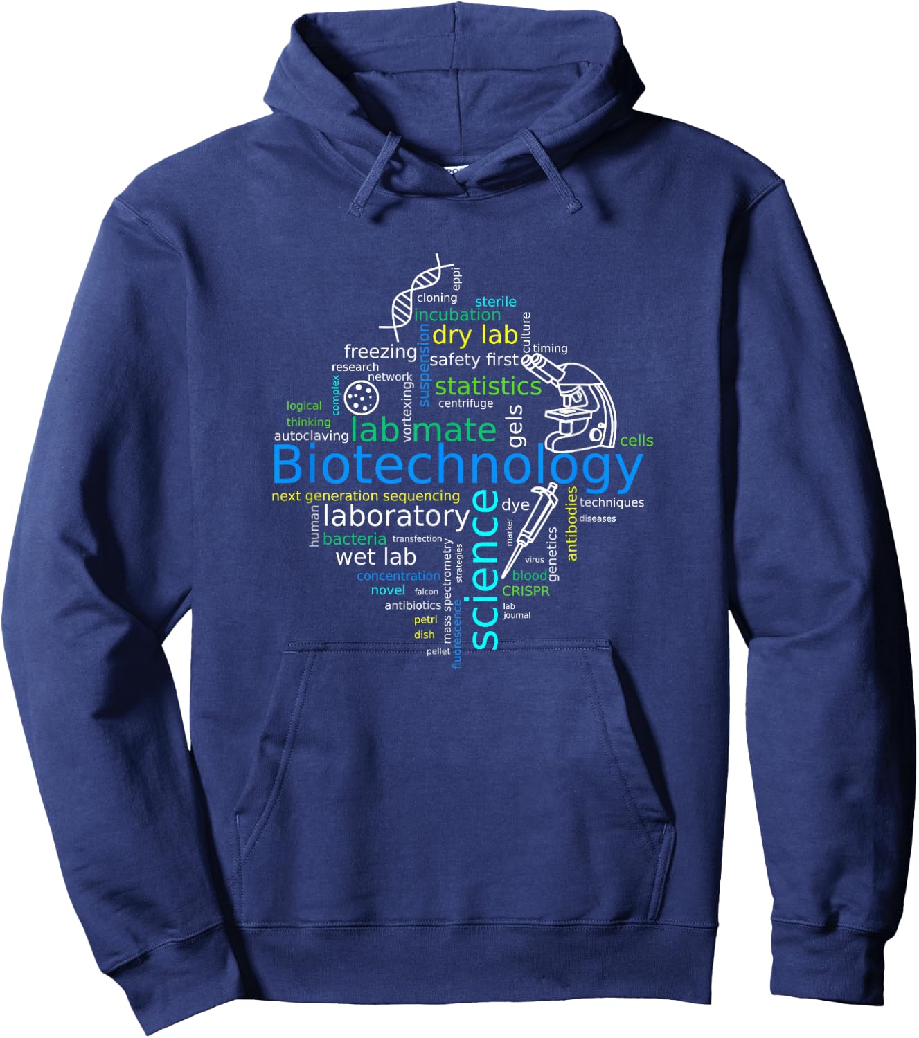 Word cloud biotech with microscope, pipette and dna Hoodie - Hoodie | Navy