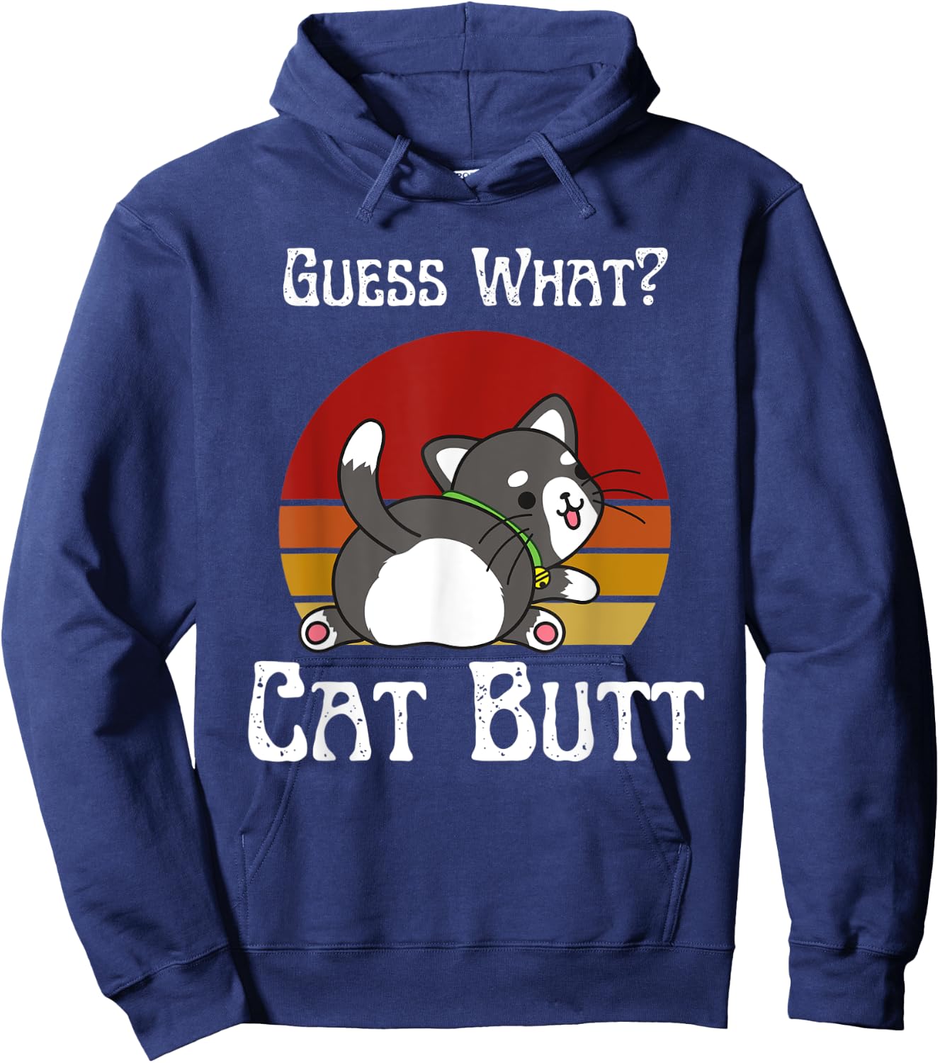 Retro Vintage Guess What Cat Butt Funny Hoodie - Hoodie | Navy