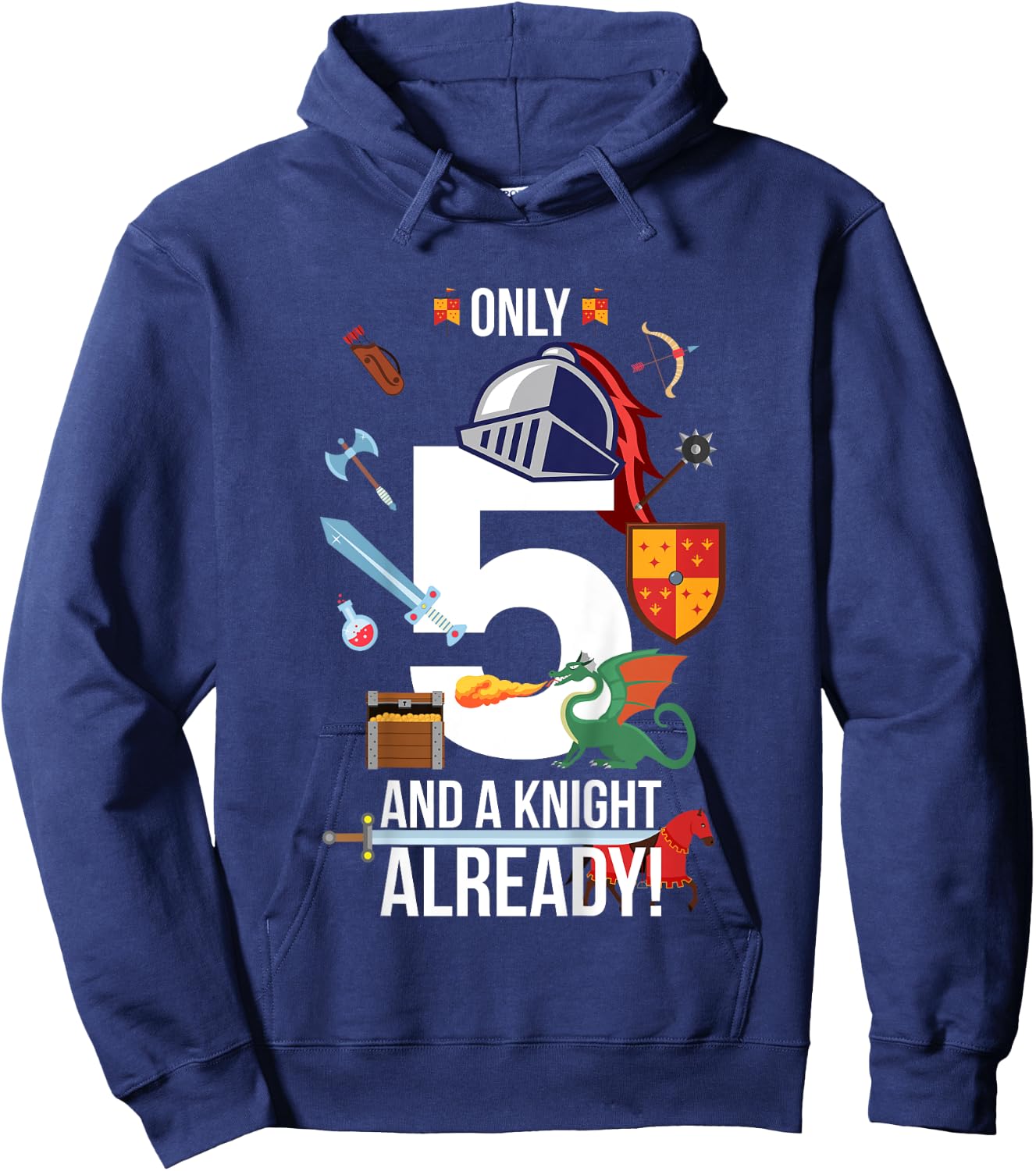 Kids 5th Birthday Boy "Only 5 And A Knight Already" Hoodie - Hoodie | Navy