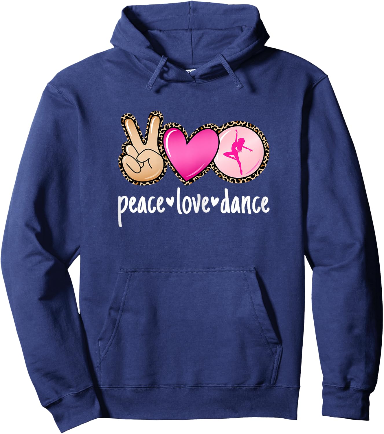 Peace Love Dance Leopard Print Mom Women Girls Cute Dancing Hoodie - Hoodie | Navy