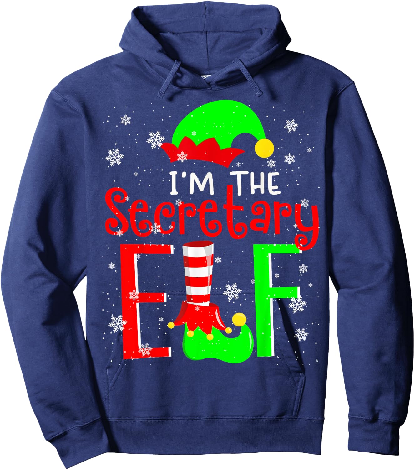 I'm The Secretary ELF Funny Christmas Elf Matching Family Hoodie - Hoodie | Navy