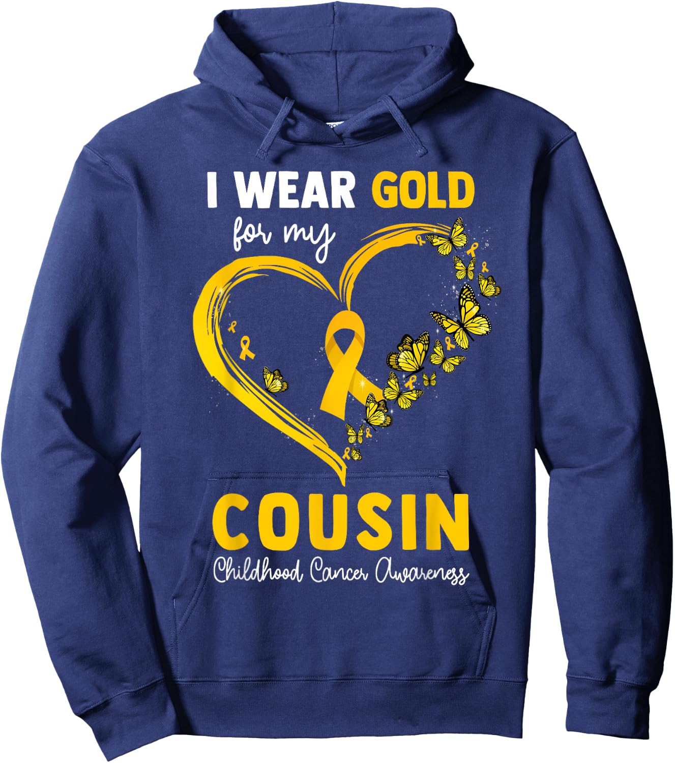 I Wear Gold For My Cousin Childhood Cancer Heart Ribbon Hoodie - Hoodie | Navy