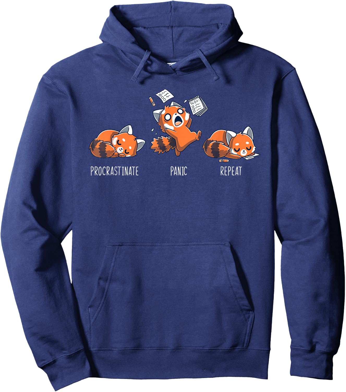 Procrastinate Panic Repeat Shirt Daily Distressed Red Pandas Hoodie - Hoodie | Navy