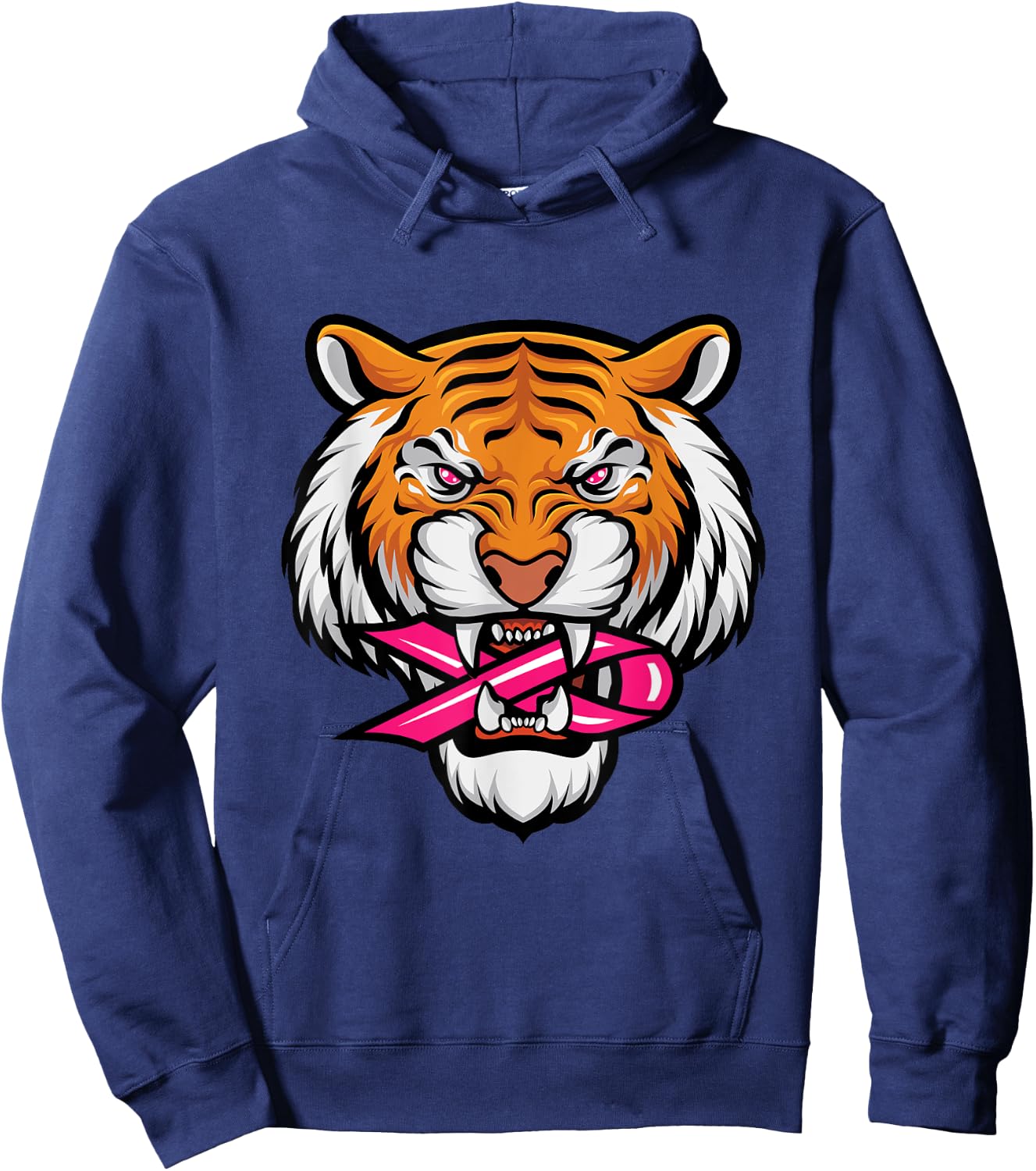 Tiger Pink Ribbon Breast Cancer Awareness Animal Warrior Hoodie - Hoodie | Navy