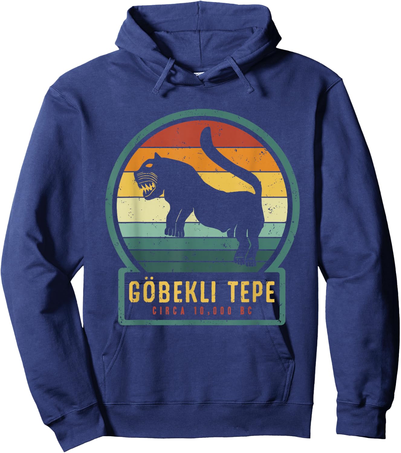 Gobekli Tepe Lion - Large Cat Ancient Megalithic Structure Hoodie - Hoodie | Navy