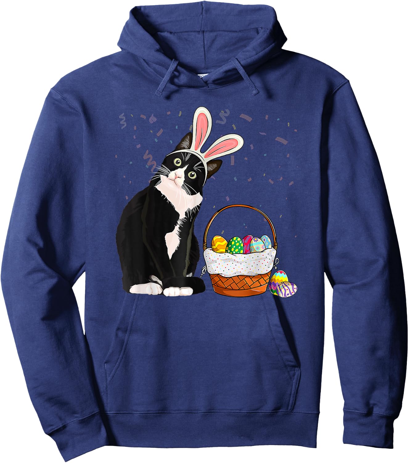 Easter Day Cat Bunny Ears Eggs Shirt Men Women Easter Rabbit Hoodie - Hoodie | Navy