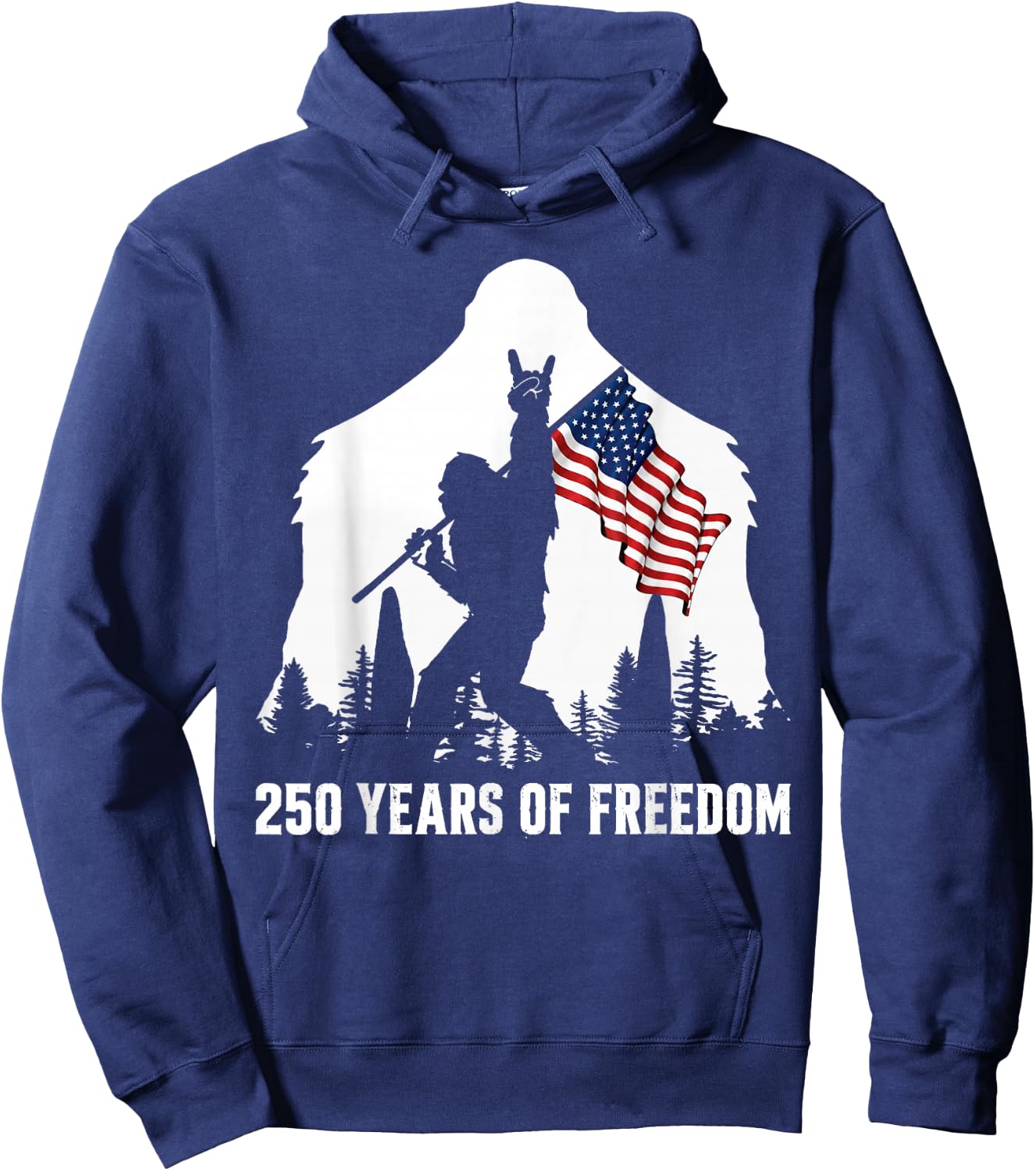 Big Foot Bigfoot Sasquatch American Flag Patriotic 4th July Hoodie - Hoodie | Navy