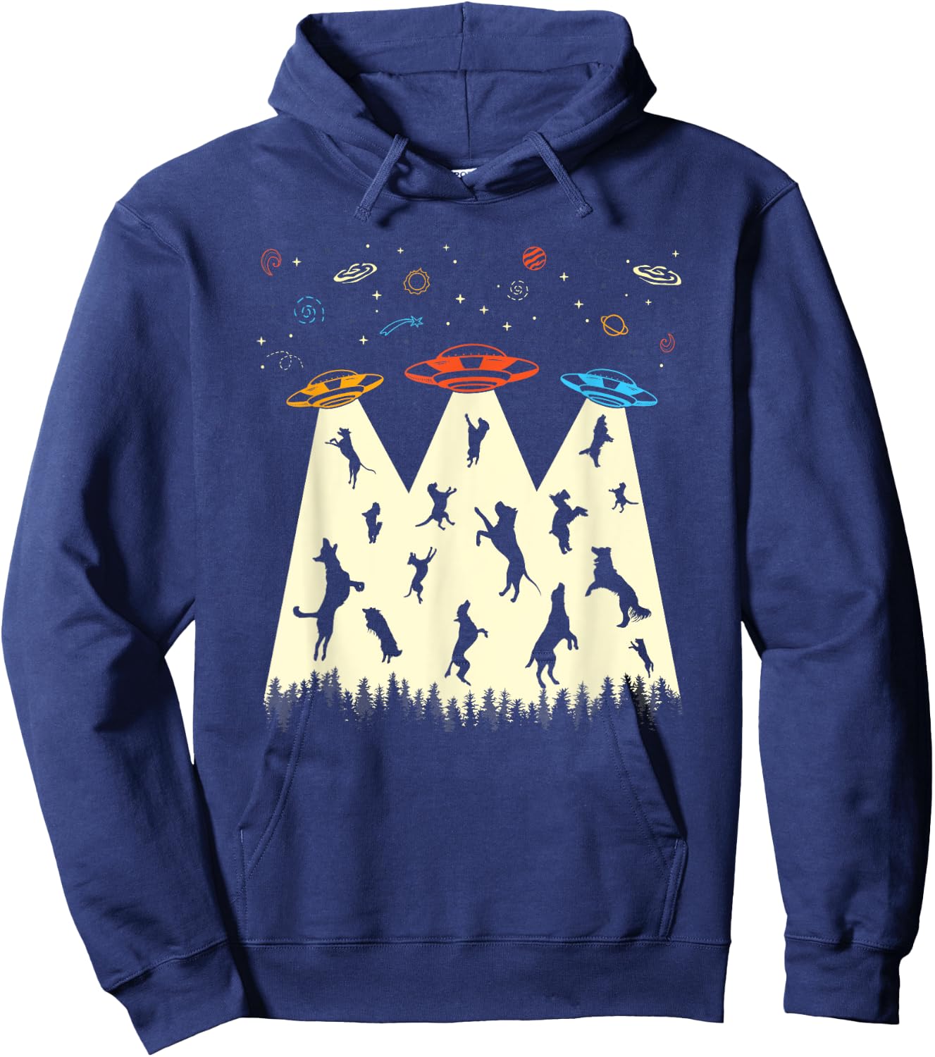UFO Abduction Shirt Alien Dog Lover Retro Flying Saucer Women Girls Kids Hoodie - Hoodie | Navy