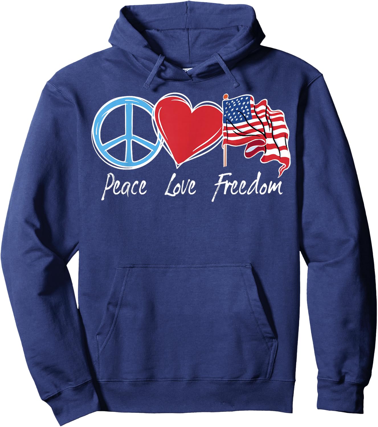 Patriotic Retro Peace Love Freedom USA Flag 4th of July Hoodie - Hoodie | Navy