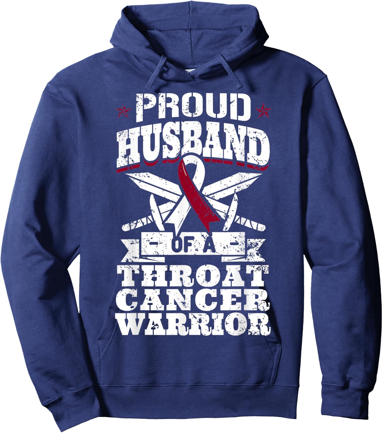 Proud Husband Of A Throat Cancer Warrior Awareness Ribbon Hoodie - Hoodie | Navy