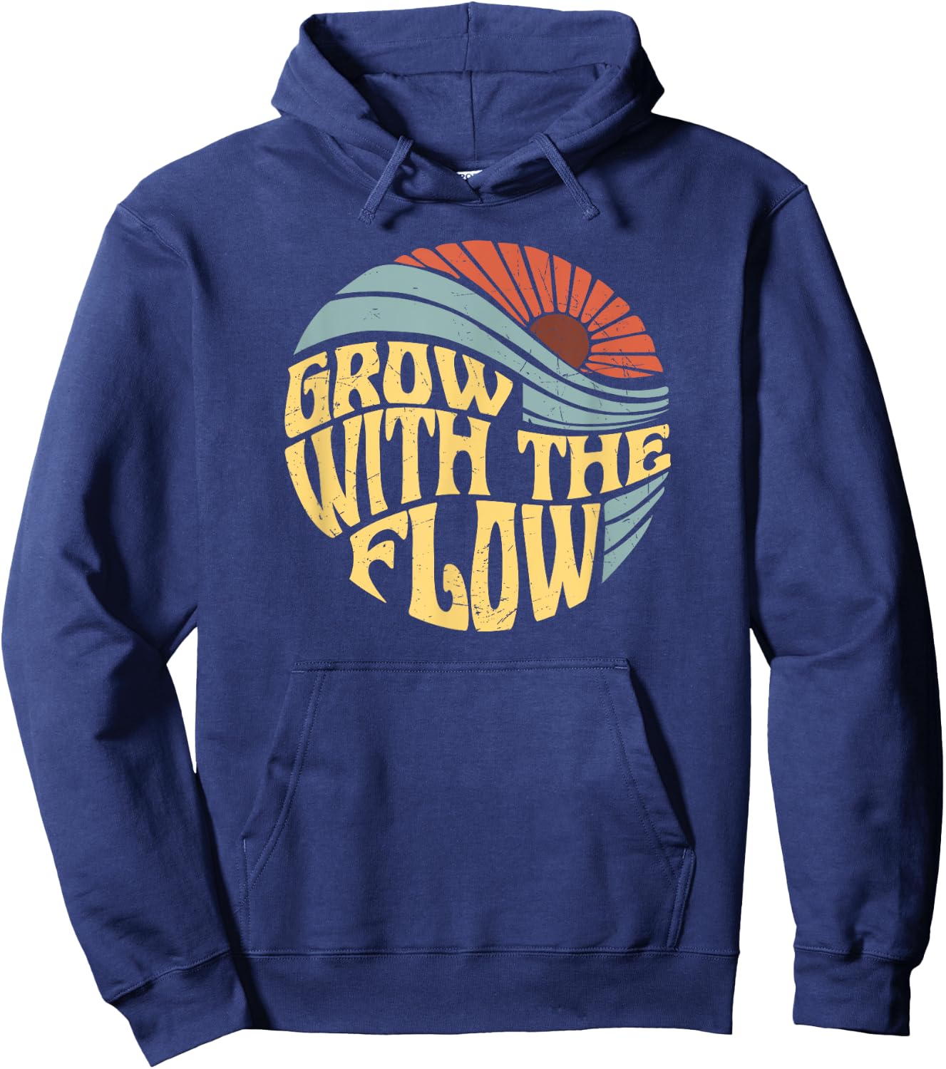 Grow with the flow Retro Flower Retro letter Wavy letter Hoodie - Hoodie | Navy