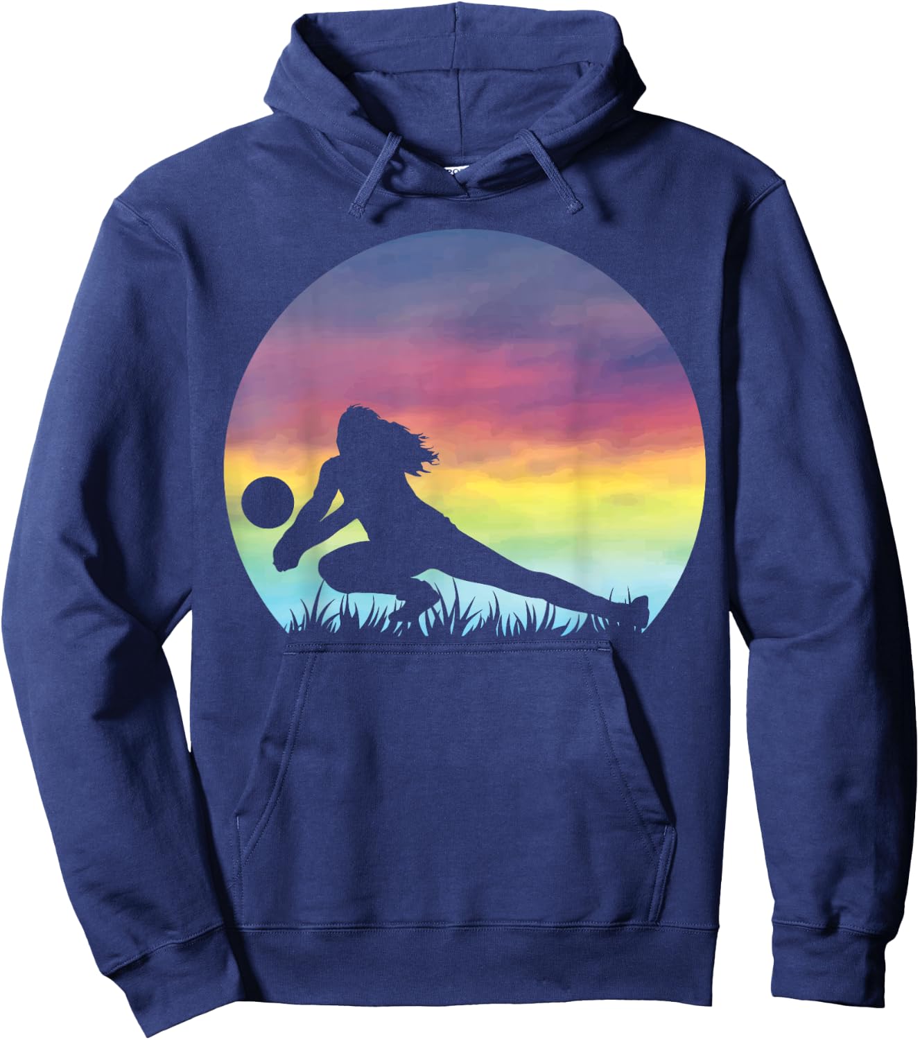 Women's Volleyball Silhouette Colorful Retro Sunset Girls Hoodie - Hoodie | Navy