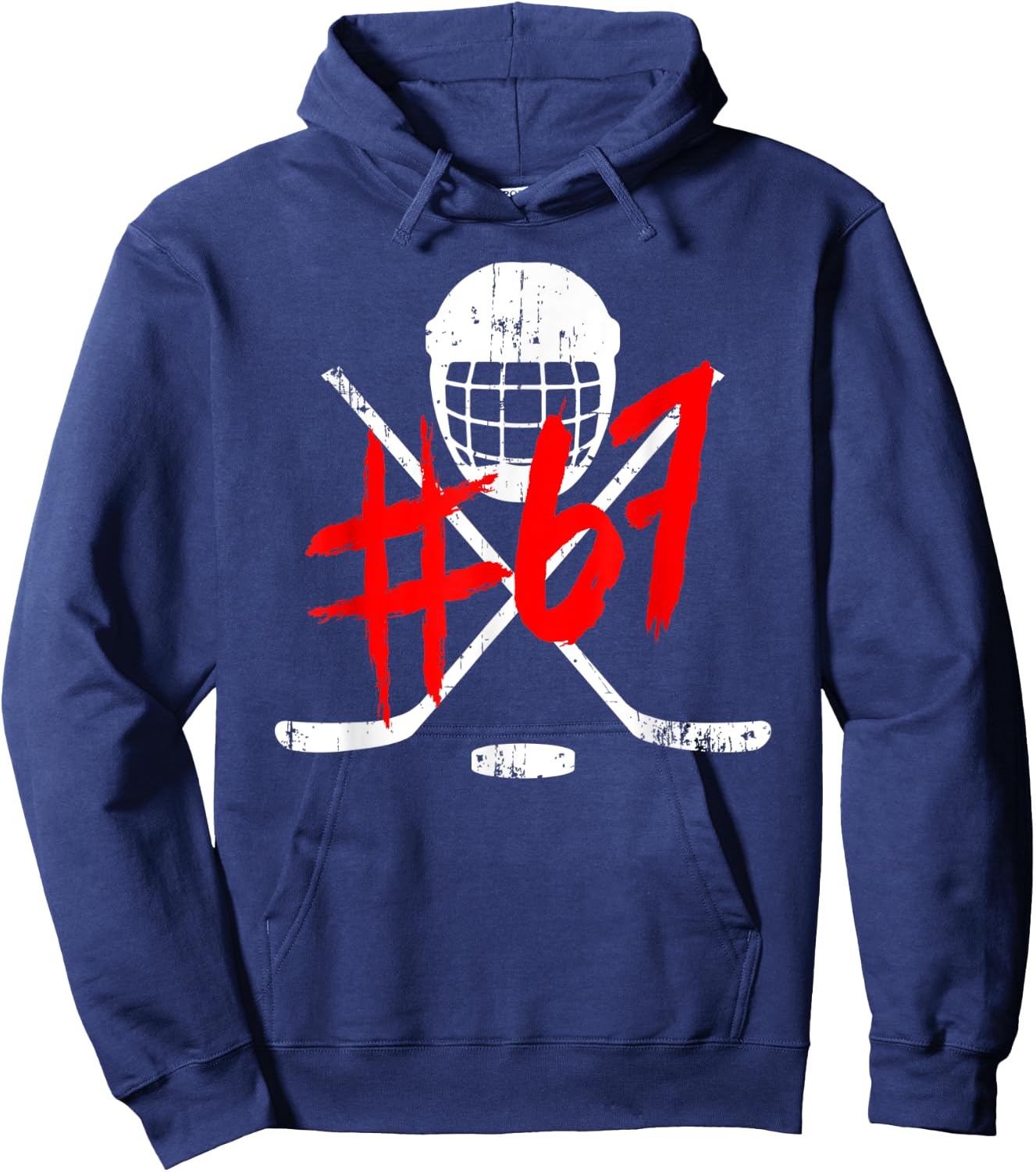 Vintage Hockey 67 Jersey Number Hoodie - Hoodie | Navy