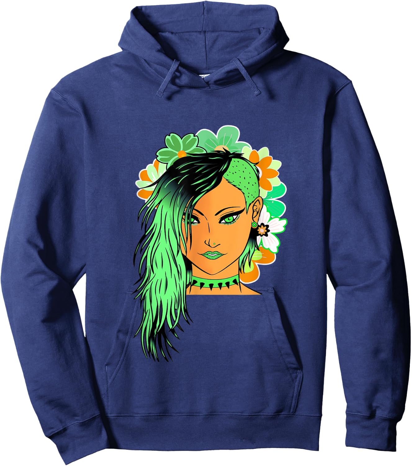 Kawaii Anime fairy floral emo goth teen girl lime green Hoodie - Hoodie | Navy