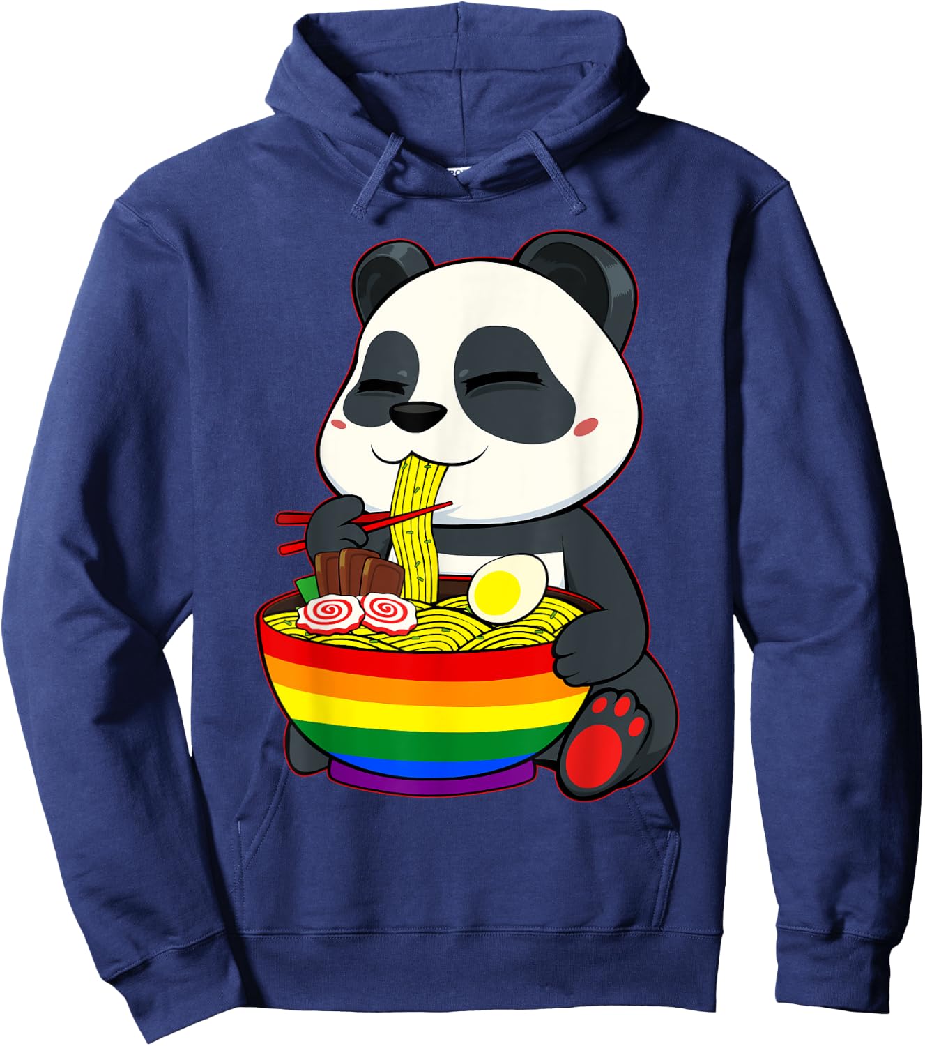 Panda Eating Ramen LGBT-Q Cute Rainbow Flag Gay Pride Ally Hoodie - Hoodie | Navy