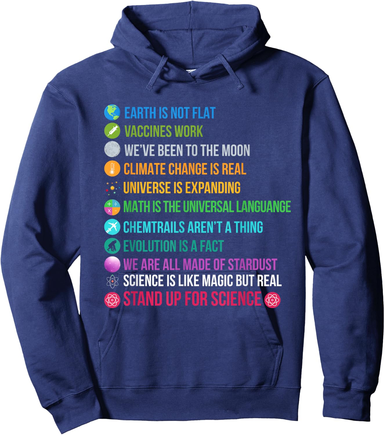 Earth Is Not Flat Vaccines Work Science Teacher Nerd Geek Hoodie - Hoodie | Navy