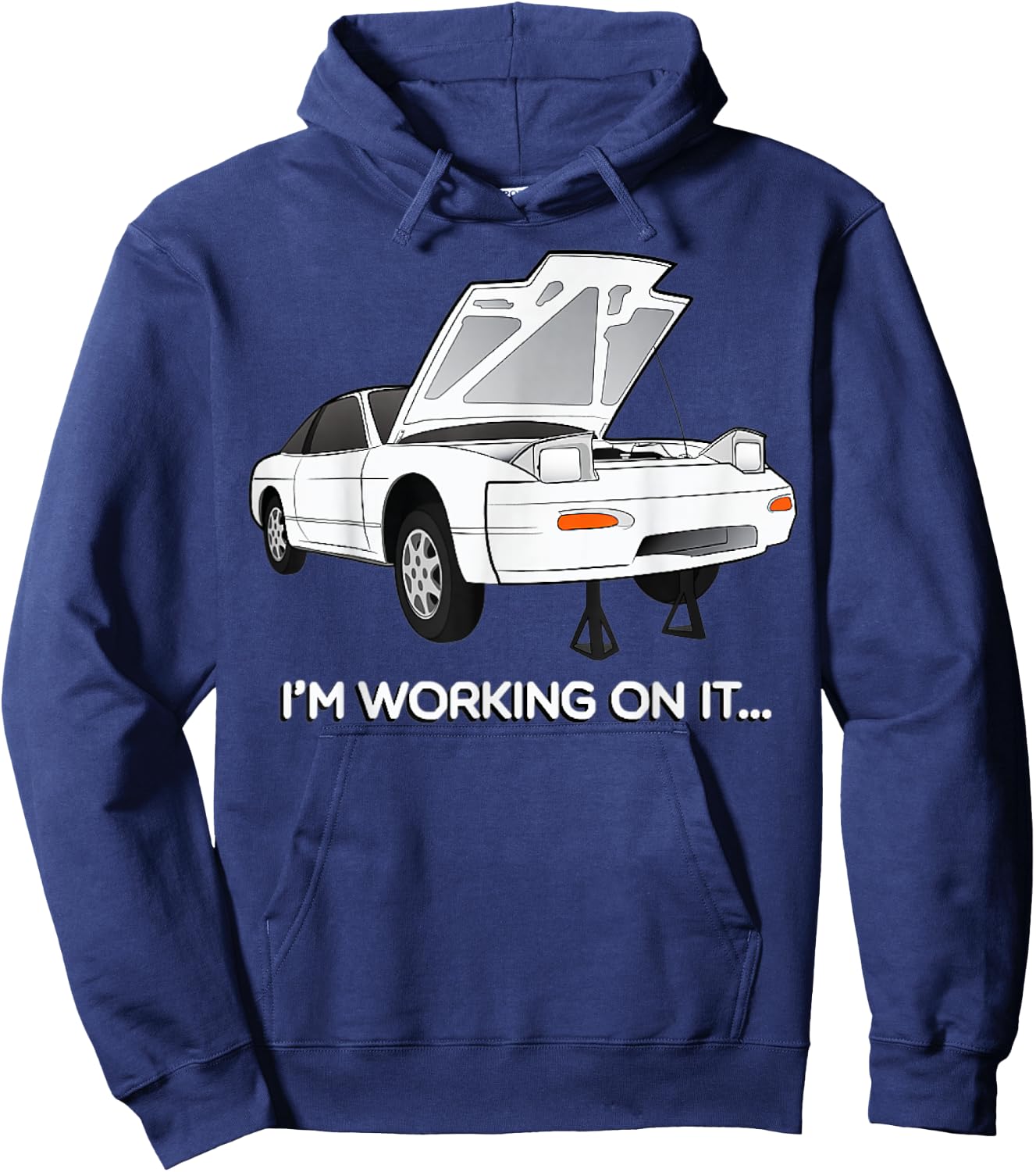 240sx S13 Hatch I'm Working On It Graphic Hoodie - Hoodie | Navy