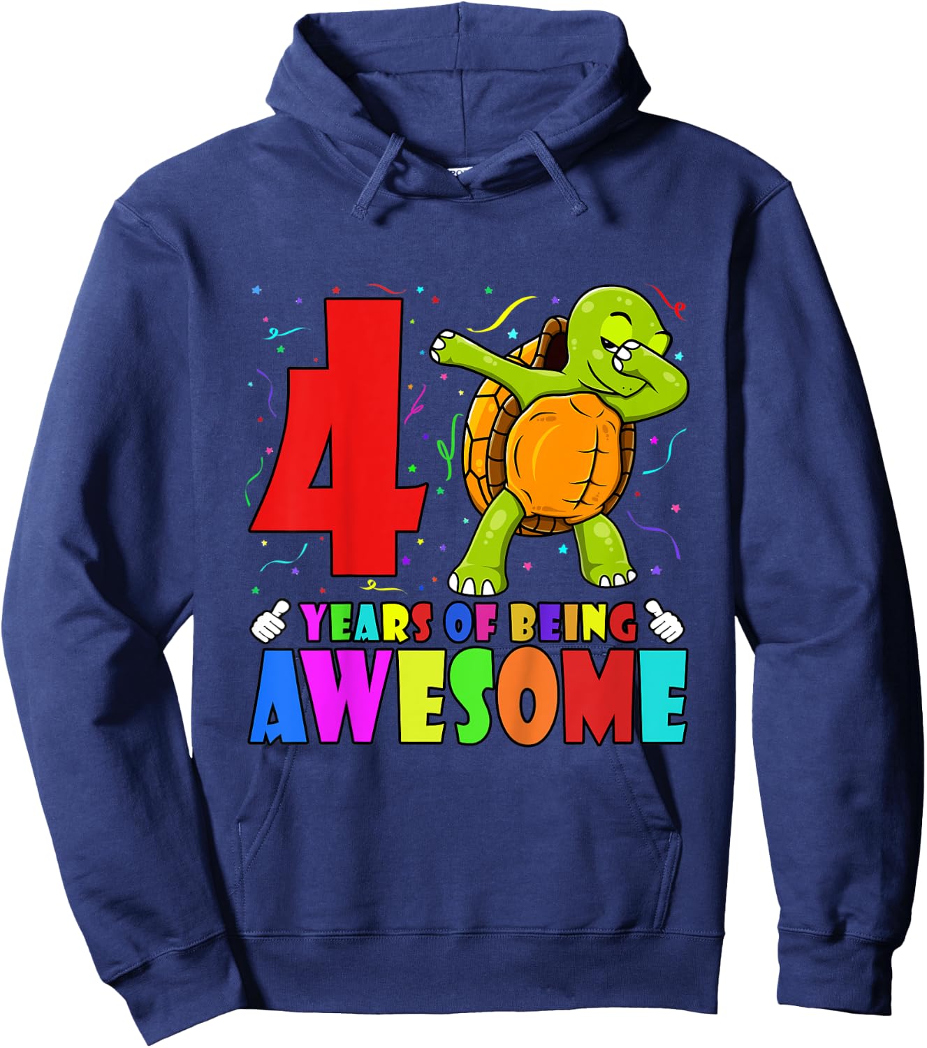 Kids 4th Birthday Party Dabbing Turtle - 4 Years Old Girls Boys Hoodie - Hoodie | Navy