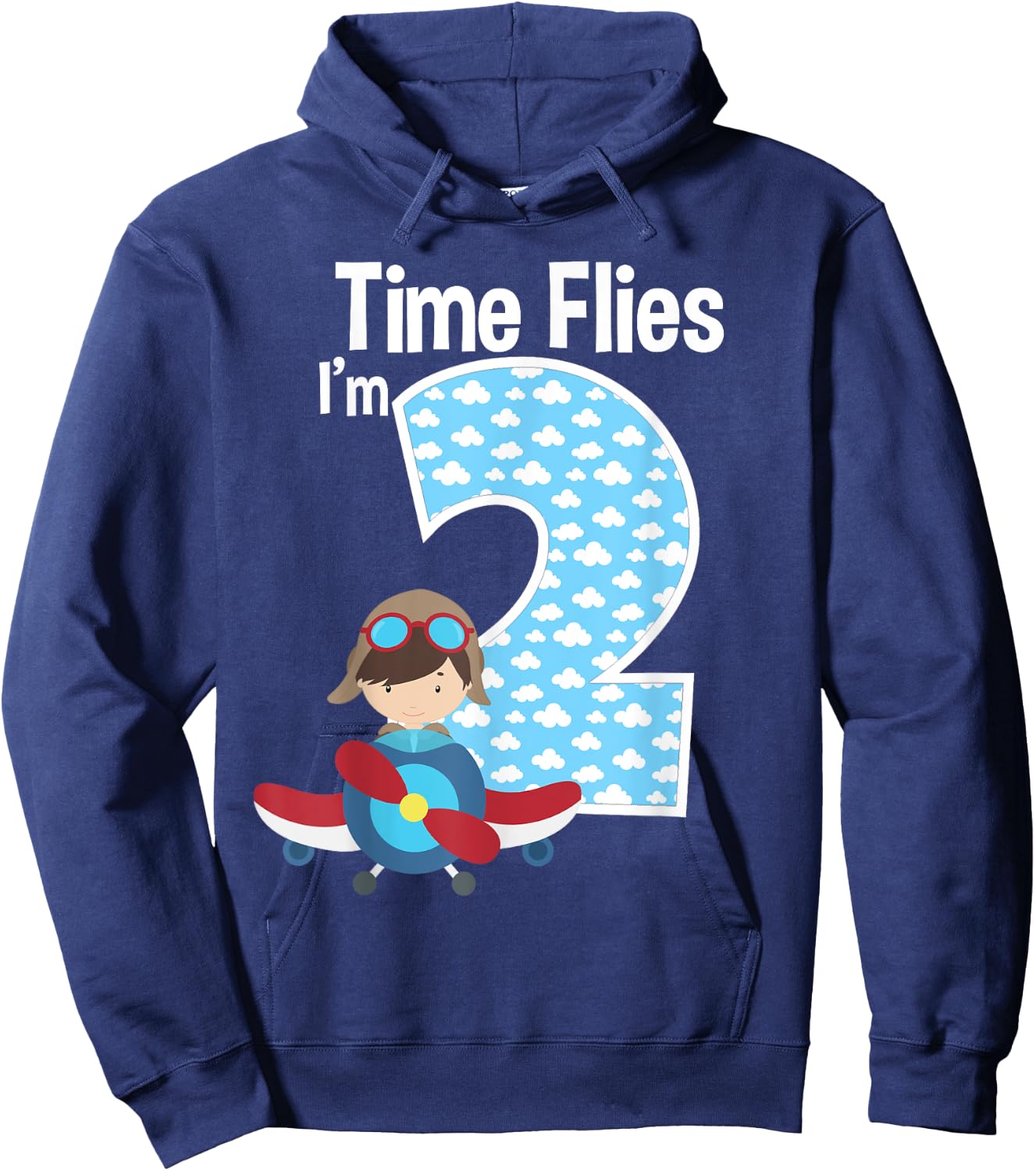 Time Flies I'm 2 2nd Birthday Airplane Pilot Flying Hoodie - Hoodie | Navy