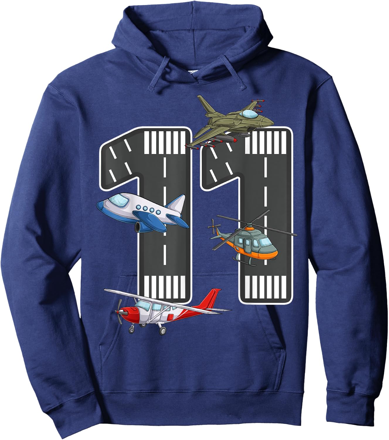 Little Pilot 11th Birthday Party 11 Eleven Year Old Airplane Hoodie - Hoodie | Navy