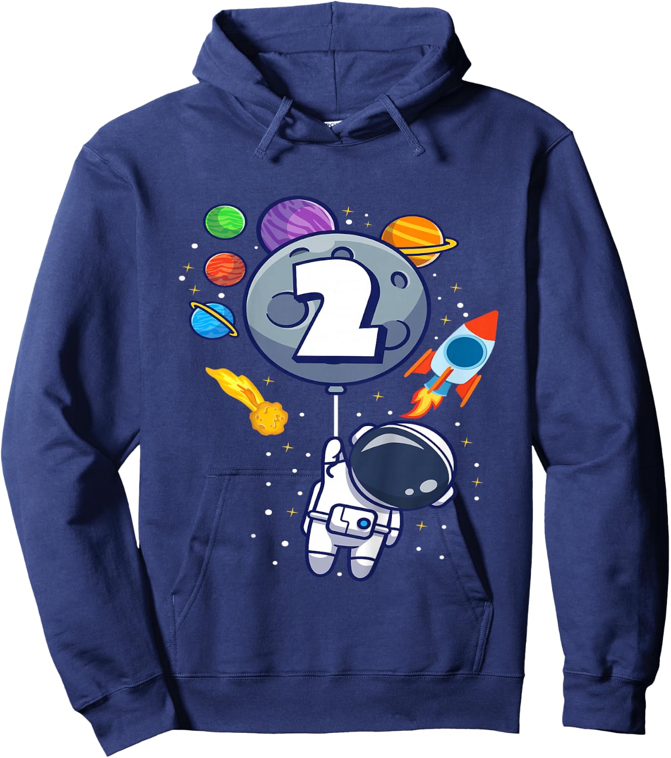 Kids Second Birthday Astronaut 2 Year Old Birthday Boy Hoodie - Hoodie | Navy