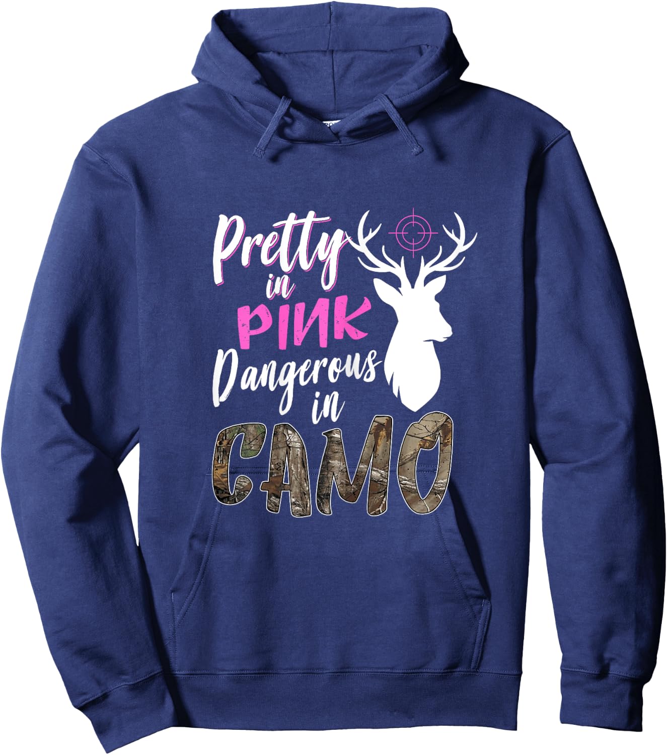 Funny Pink Camo Hunting Graphic Women Deer Buck Hunters Hoodie - Hoodie | Navy