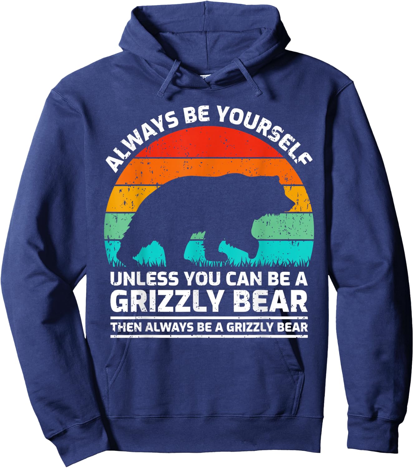 Vintage Grizzly Bear Animal Lover Retro Cute Grizzly Bear Hoodie - Hoodie | Navy