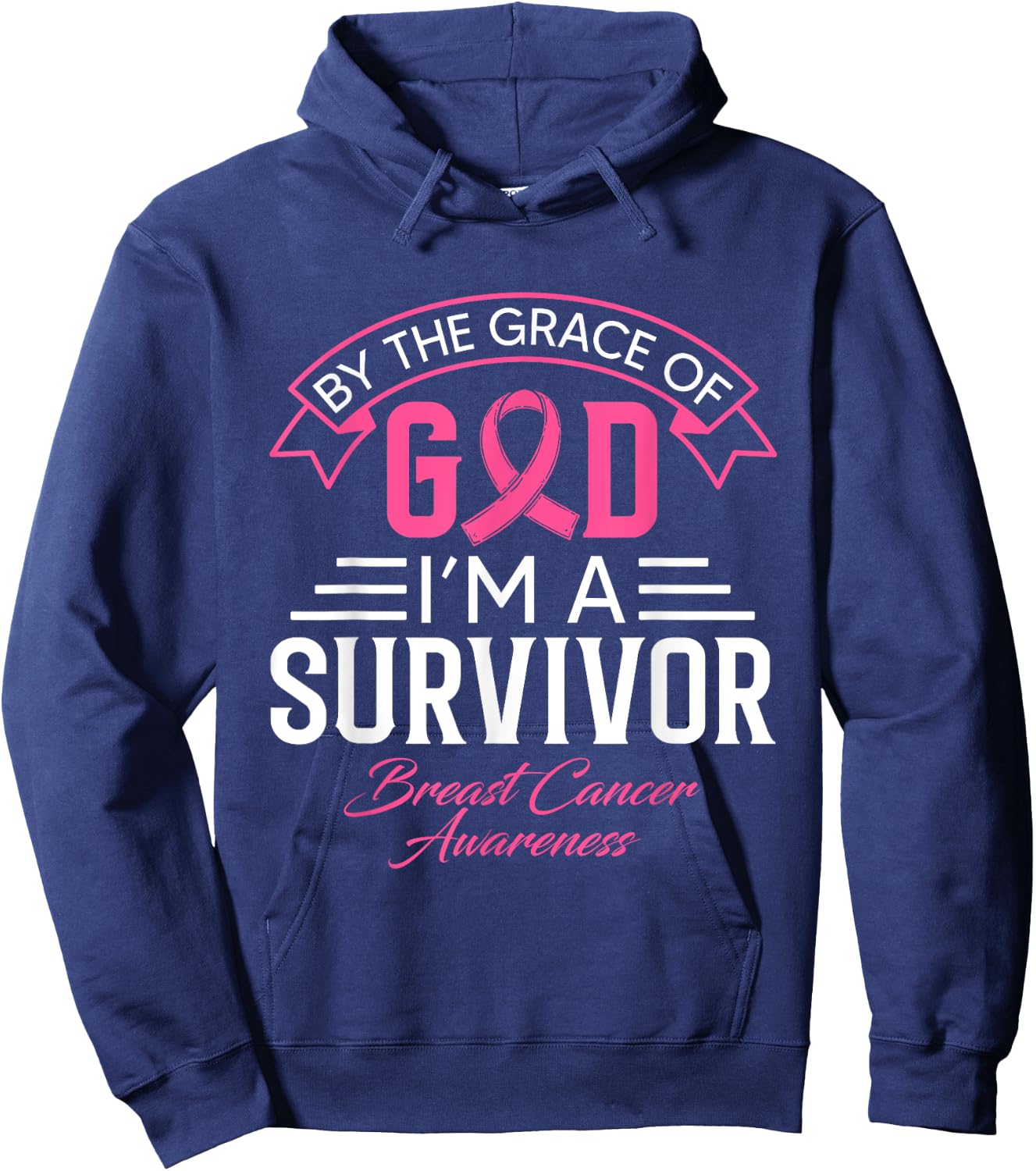 By The Grace God Pink Ribbon Support Beast Cancer Survivor Hoodie - Hoodie | Navy