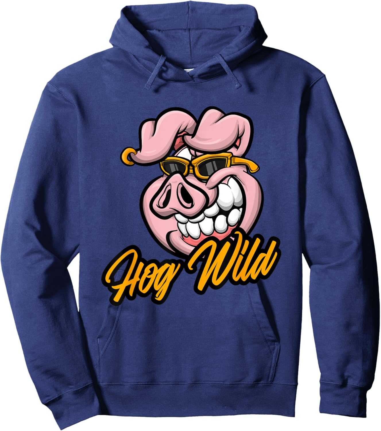 Hog Wild | Funny Cool Cartoon Pig | Farmer Biker Swine Gift Hoodie - Hoodie | Navy