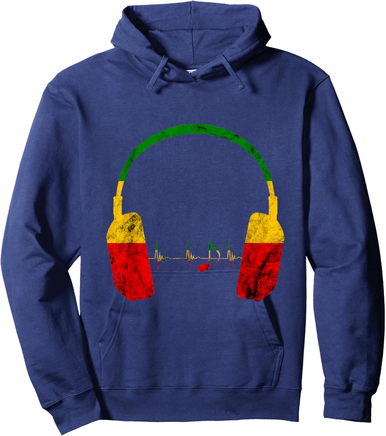 Rasta Reggae Music Headphones Jamaica Heartbeat Music Note Hoodie - Hoodie | Navy
