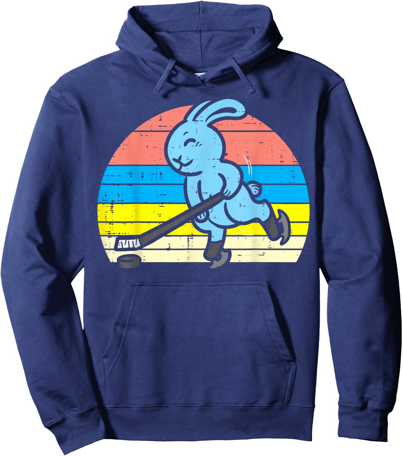 Easter Bunny Playing Ice Hockey Retro Sports Men Women Kids Hoodie - Hoodie | Navy