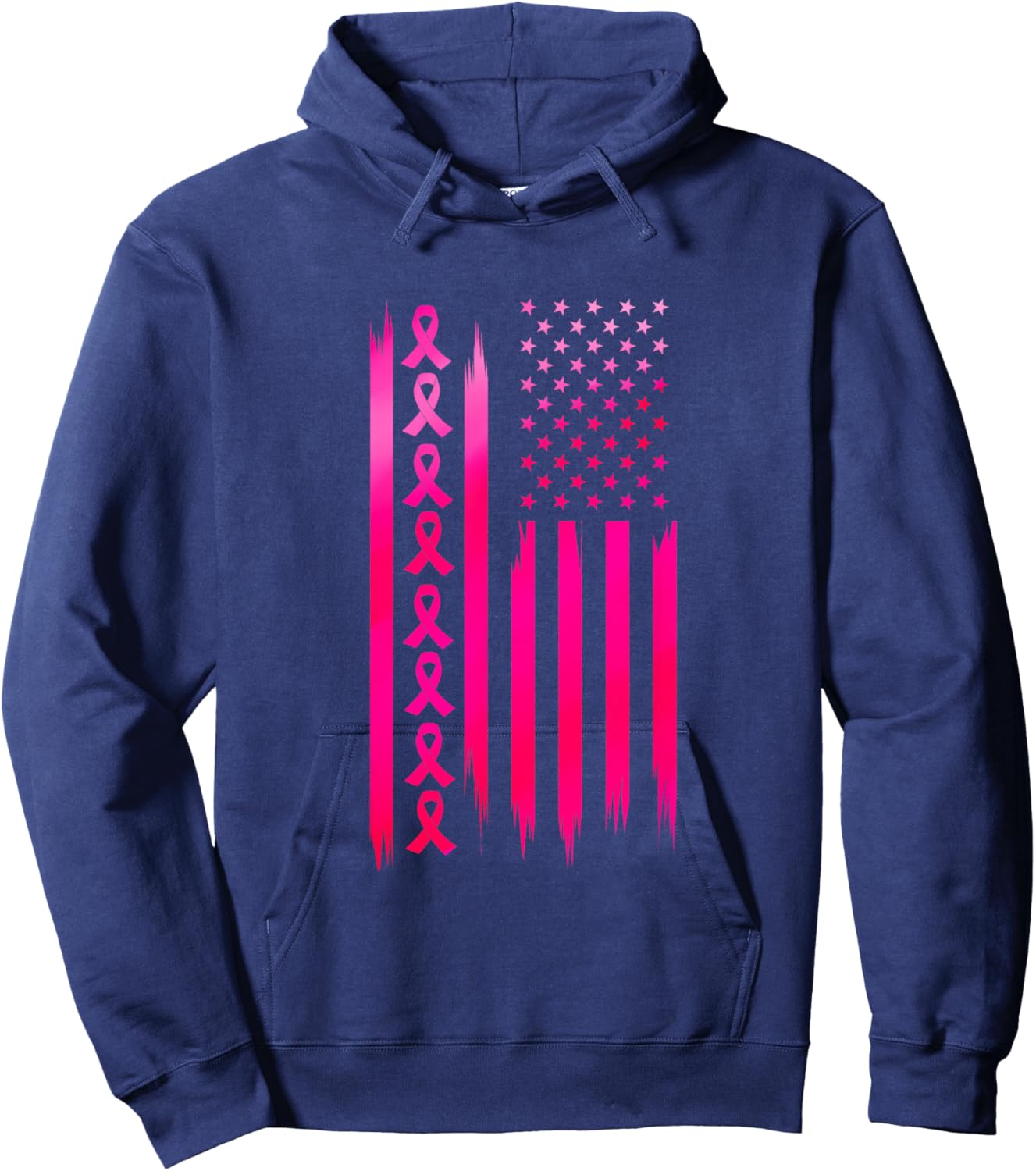 American Flag Fighting Breast Cancer - Awareness Hoodie - Hoodie | Navy