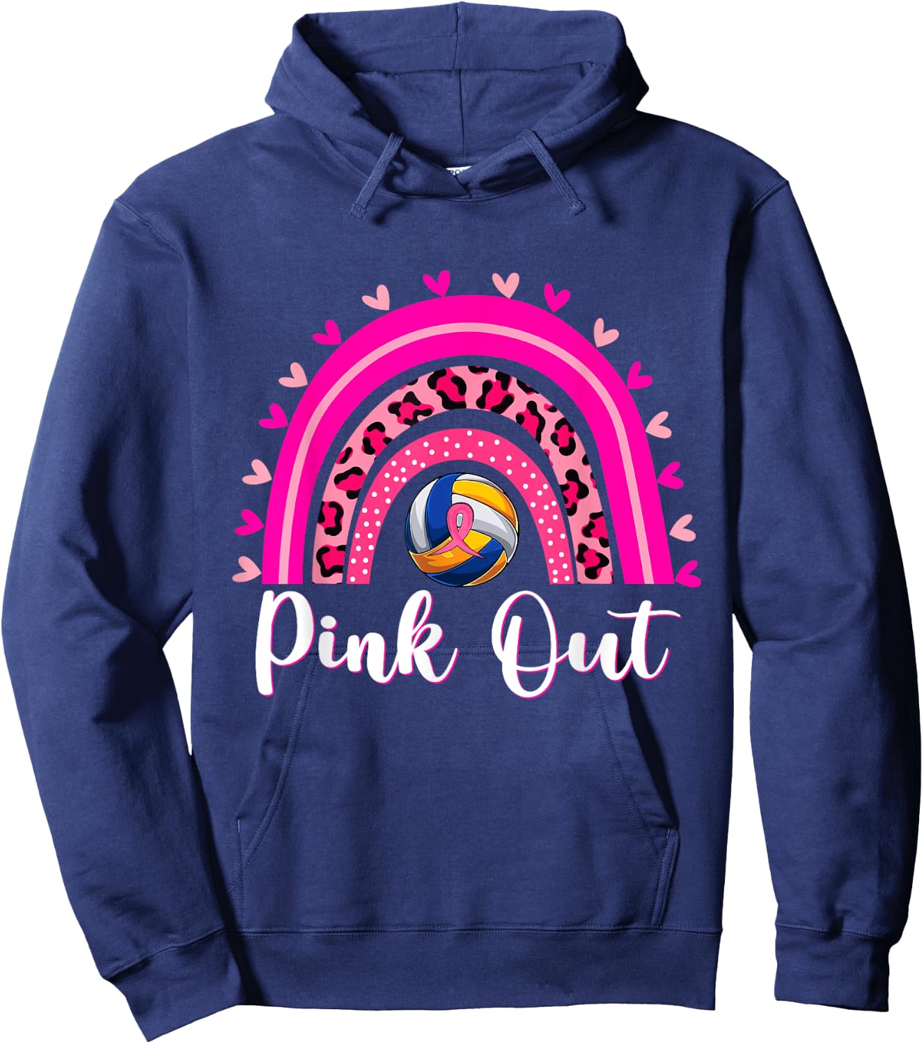 Pink Out Volleyball Lover Rainbow Breast Cancer Awareness Hoodie - Hoodie | Navy